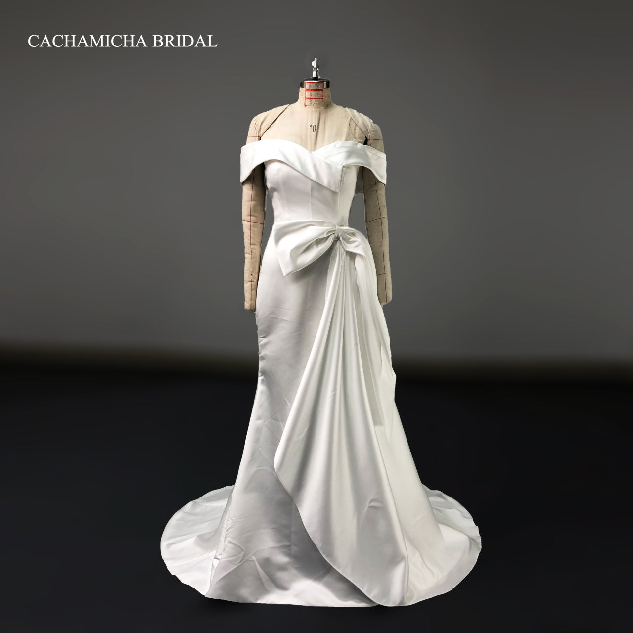 big bow off shoulder mermaid satin wedding dress 2502