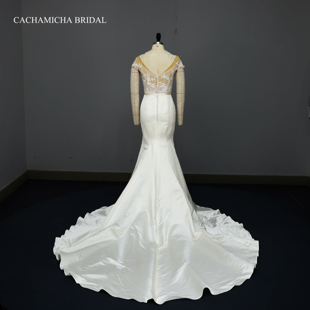 pleated top duches satin mermaid wedding dress C4133