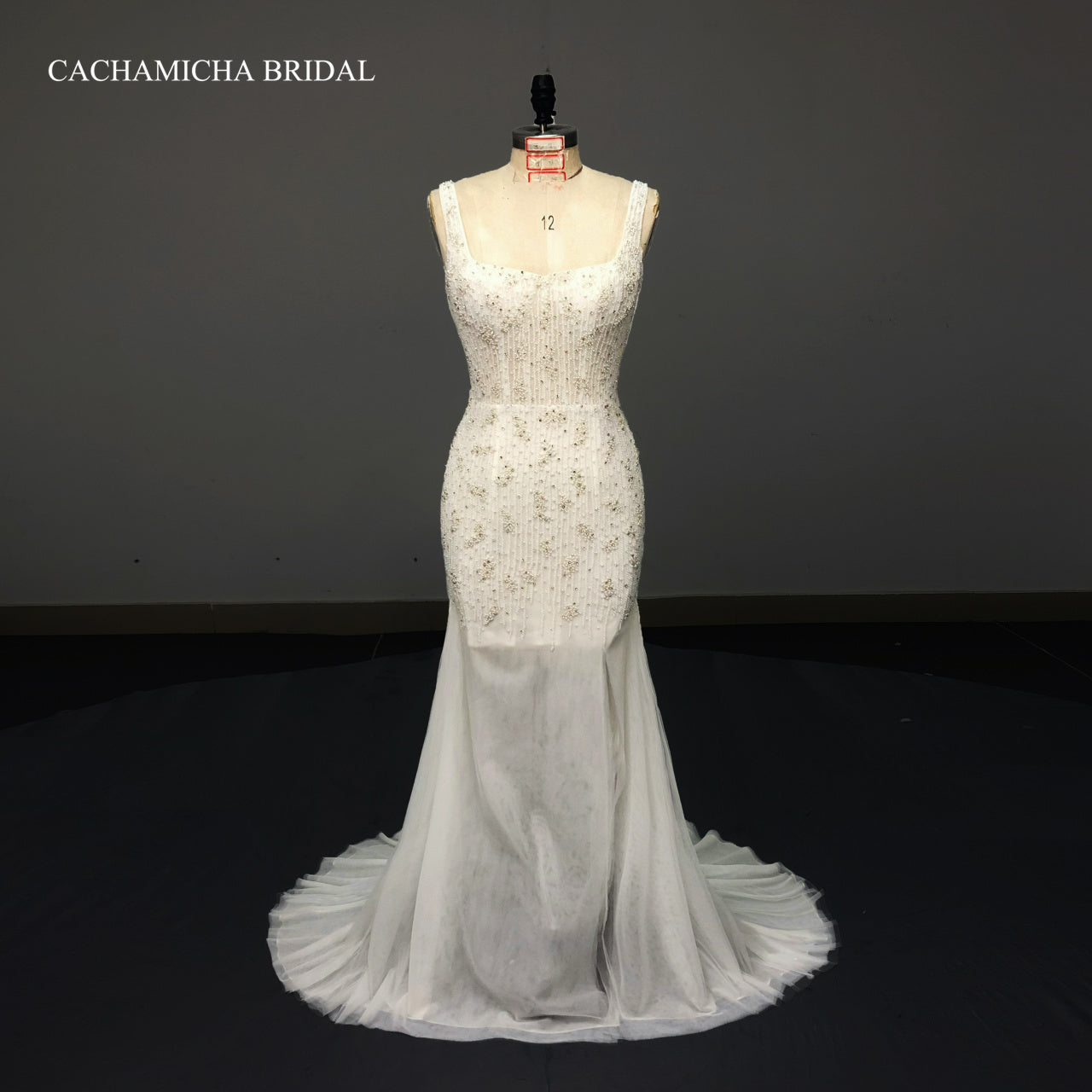 side slit heavy beaded mermaid bridal dress 1044