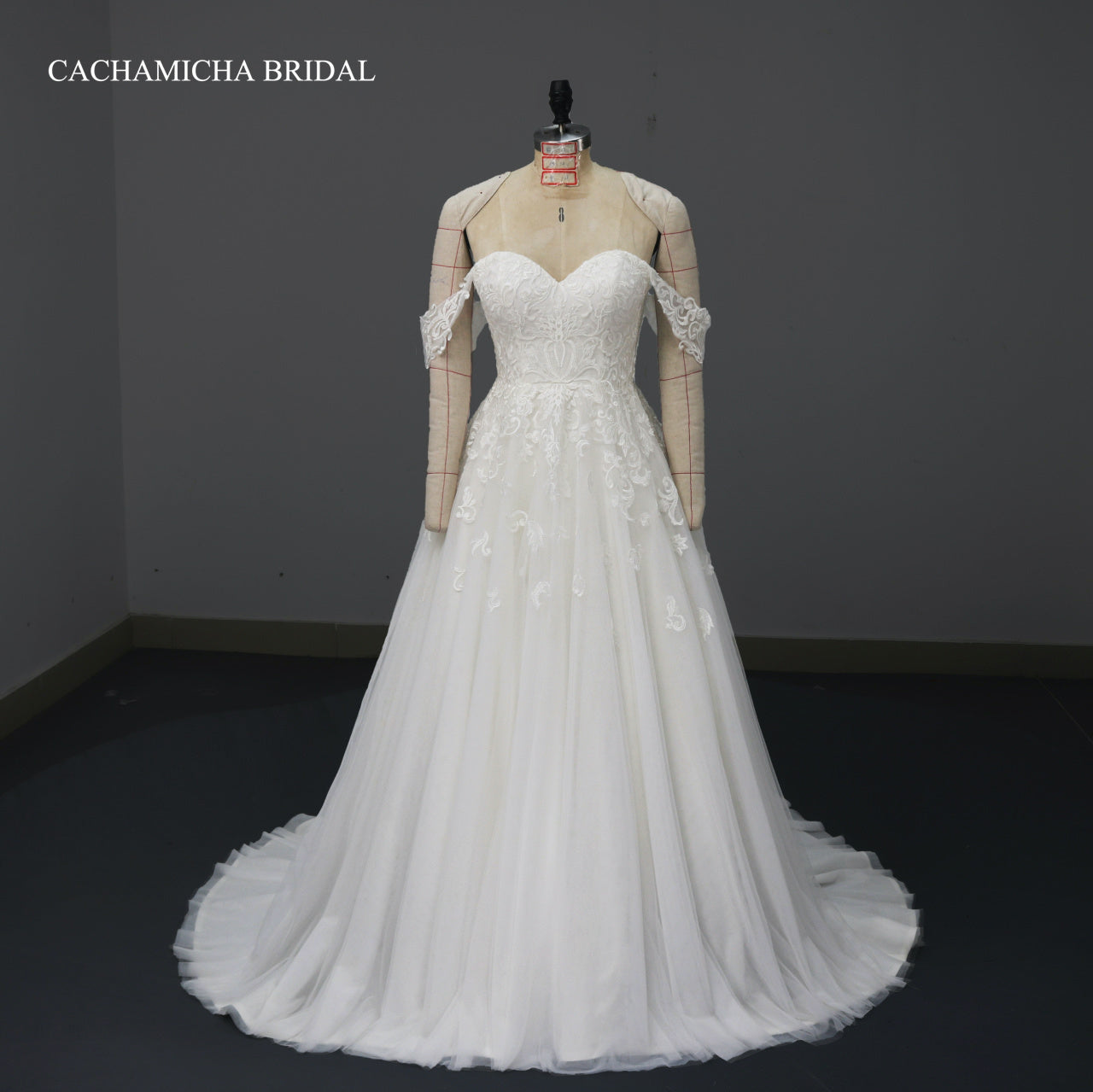 off shoulder lace embroidered soft tulle bridal dress 3998