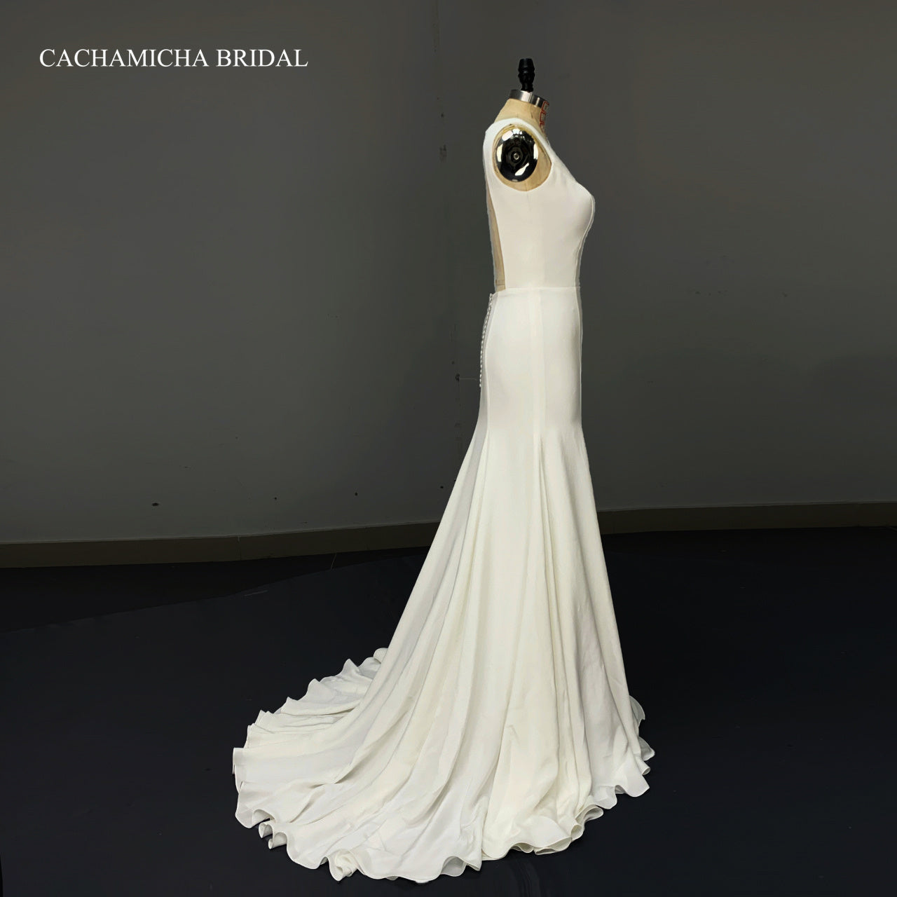 Sexy Backless Crepe Mermaid Wedding Dress 1236