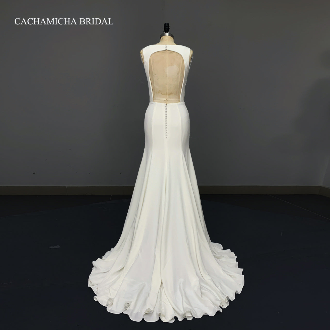 Sexy Backless Crepe Mermaid Wedding Dress 1236