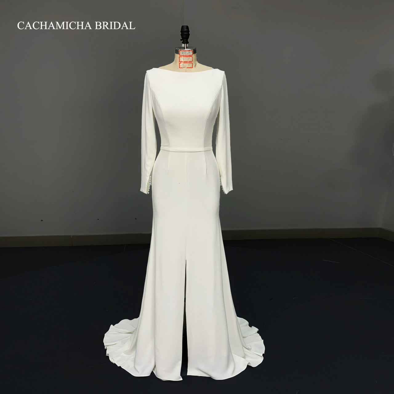 Simple Elegant Long Sleeves Crepe Bridal Gown 1246