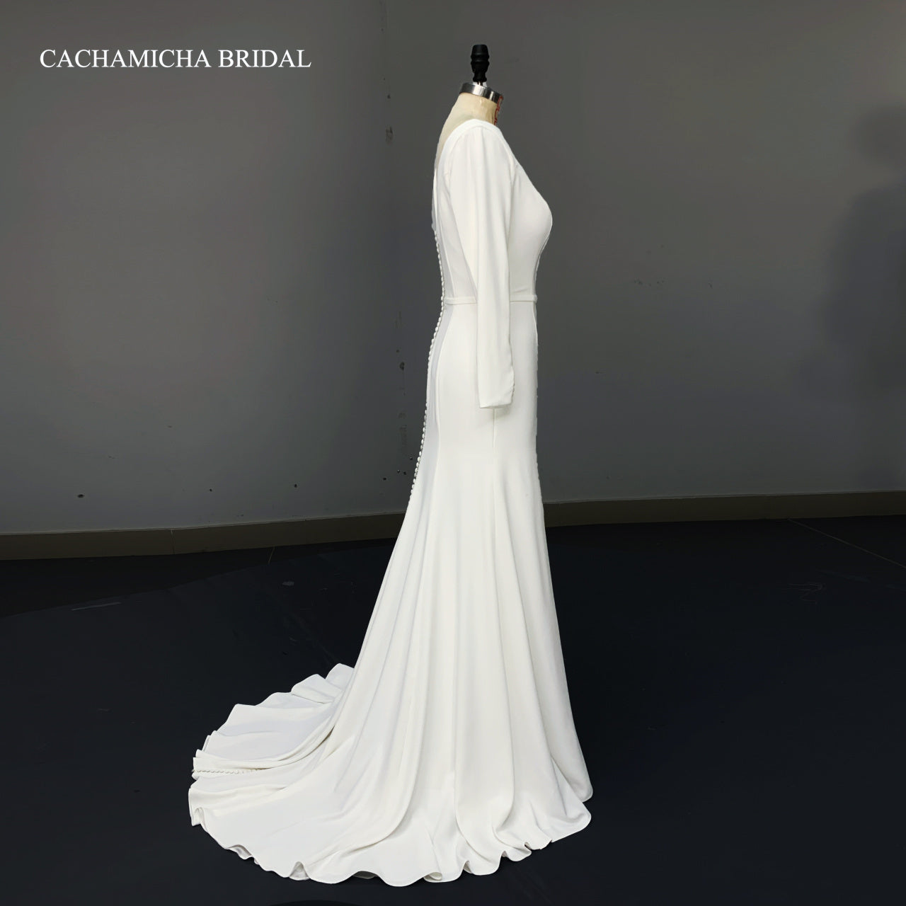 Simple Elegant Long Sleeves Crepe Bridal Gown 1246