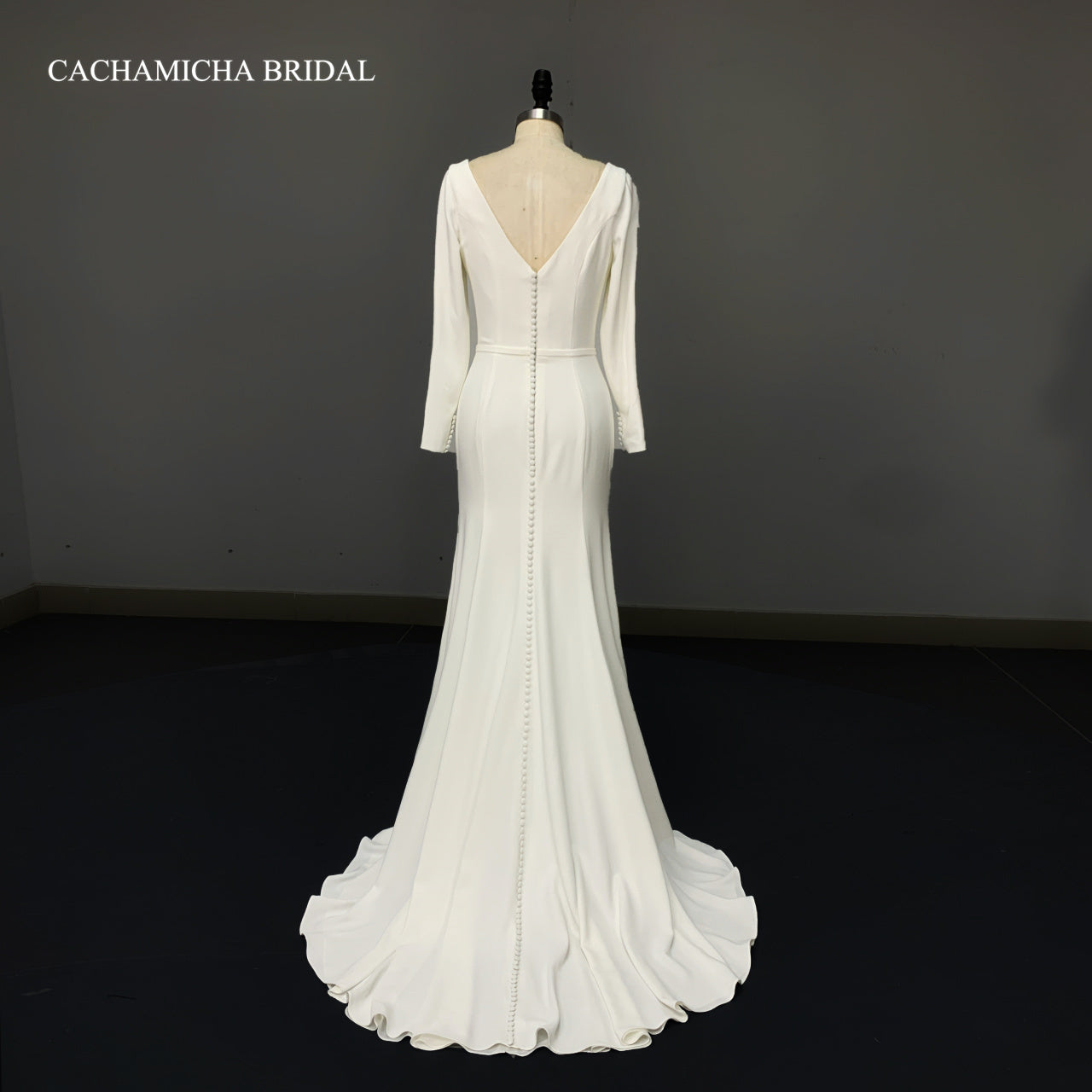Simple Elegant Long Sleeves Crepe Bridal Gown 1246