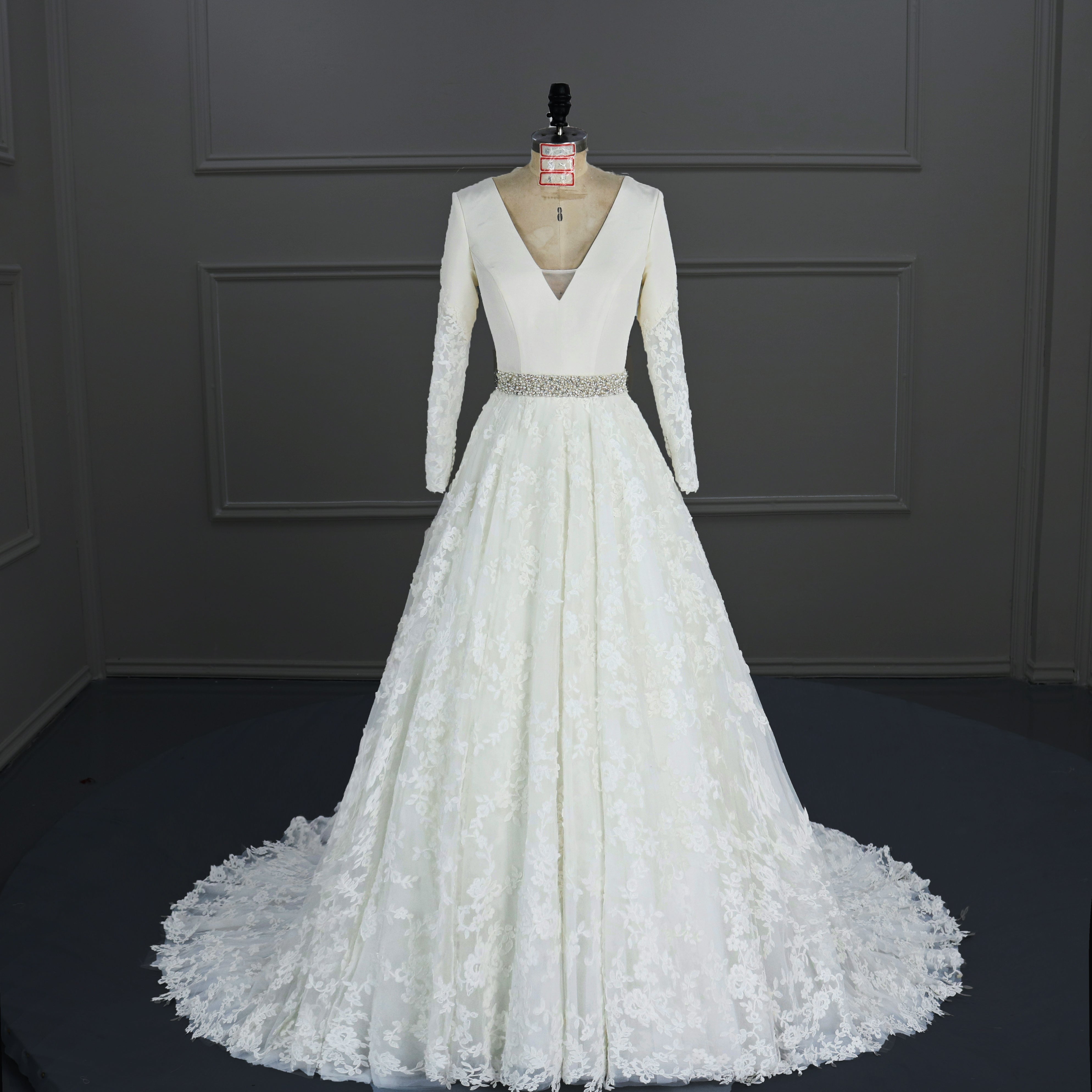 Elegant Satin Top Lace Ball Gown Wedding Gown C9369