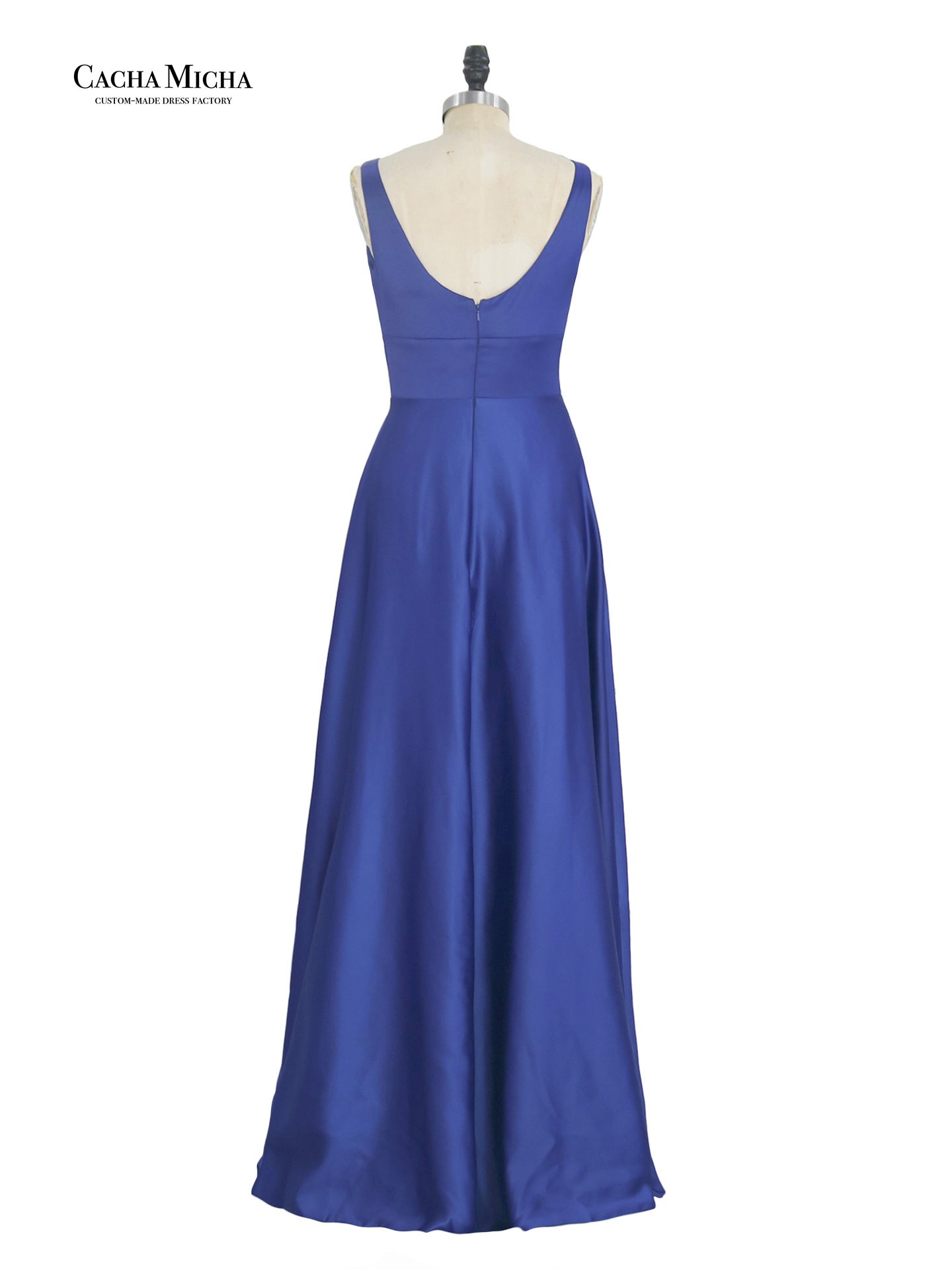 boat neck royal blue bridesmaid dress DB05