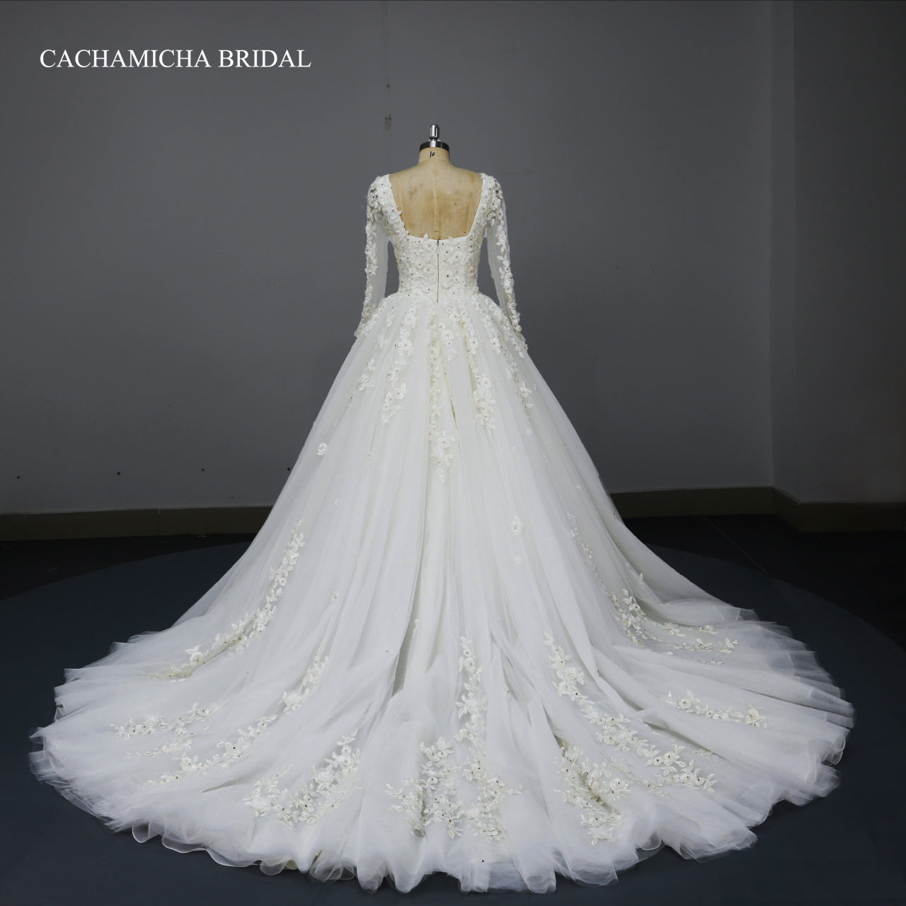 Queen Ann Neckline Long Sleeves Lace Ball Gown Wedding Dress DW06