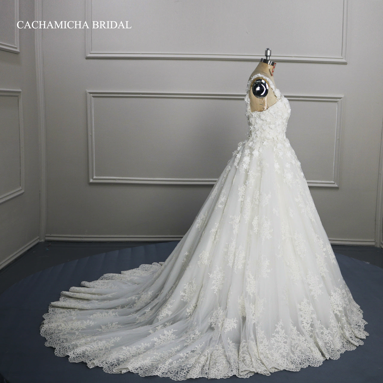 French Lace Handmade Flower Ball Gown Wedding Dress DW09