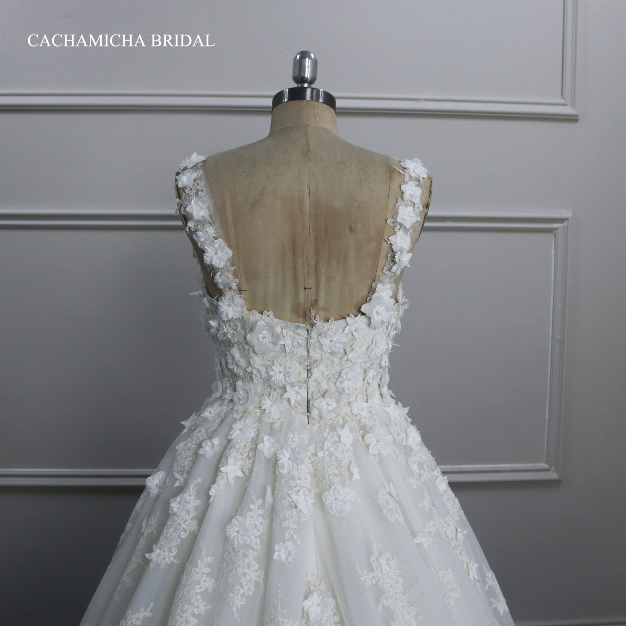 French Lace Handmade Flower Ball Gown Wedding Dress DW09