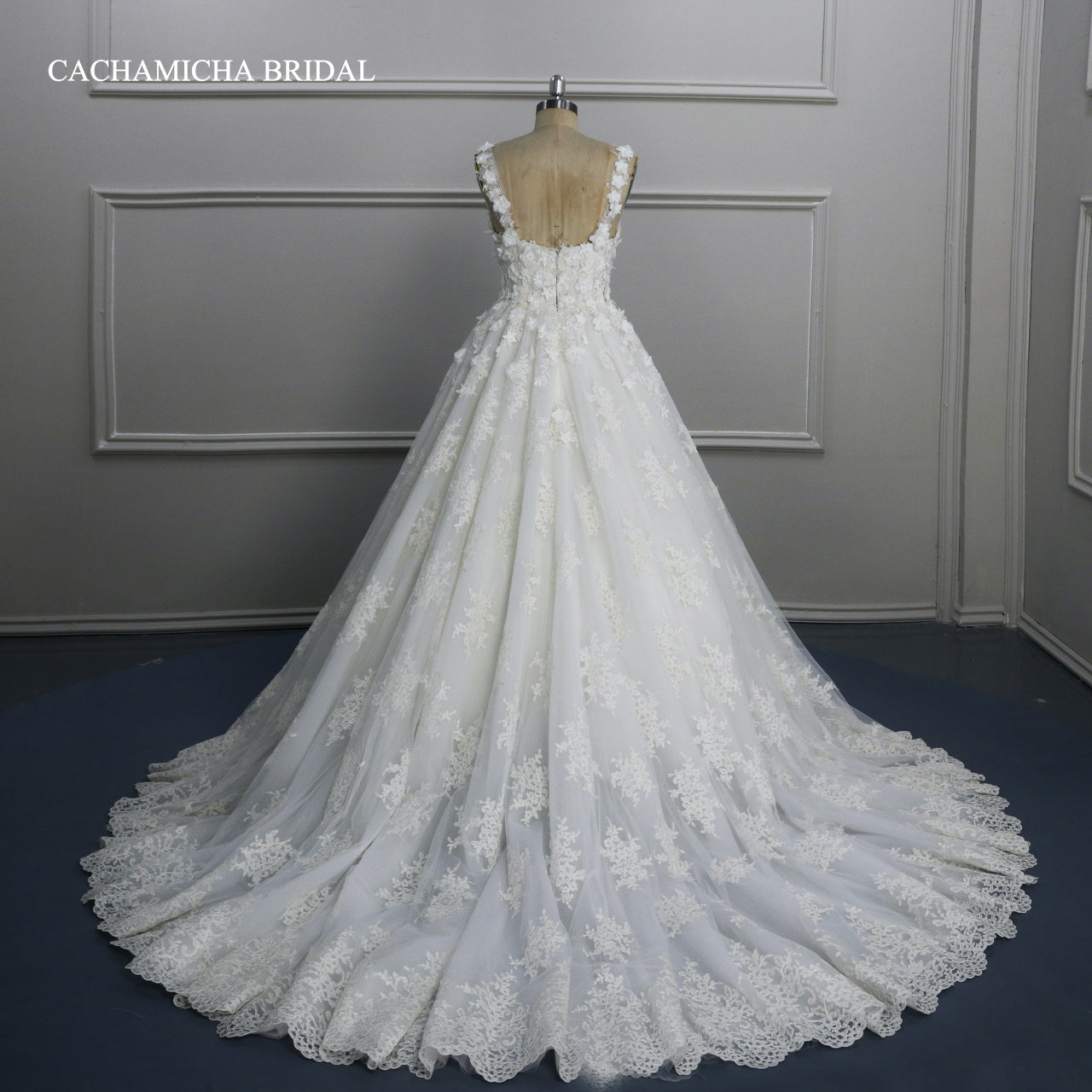 French Lace Handmade Flower Ball Gown Wedding Dress DW09