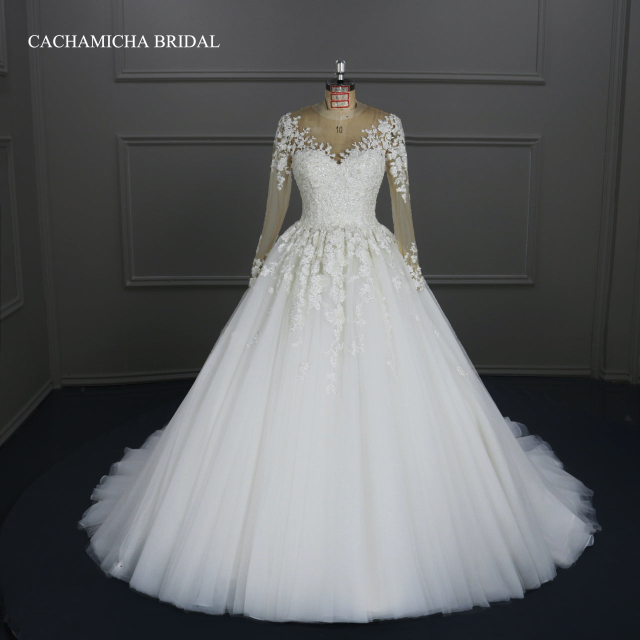 Stunning Crystal Heavy Beaded Long Sleeves Wedding Gown DW10