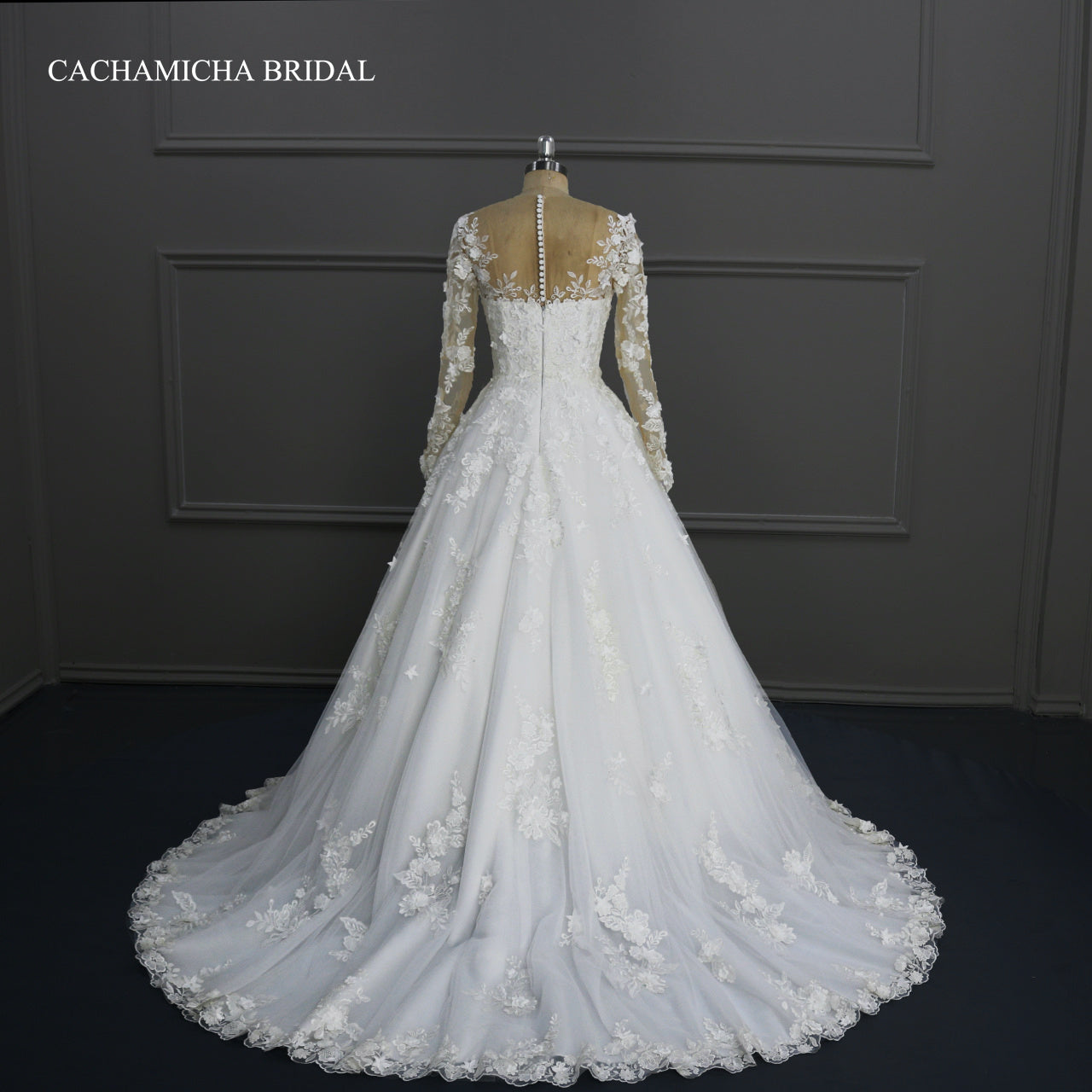 Jewel Neck Long Sleeves 3D Lace Wedding Gown DW22