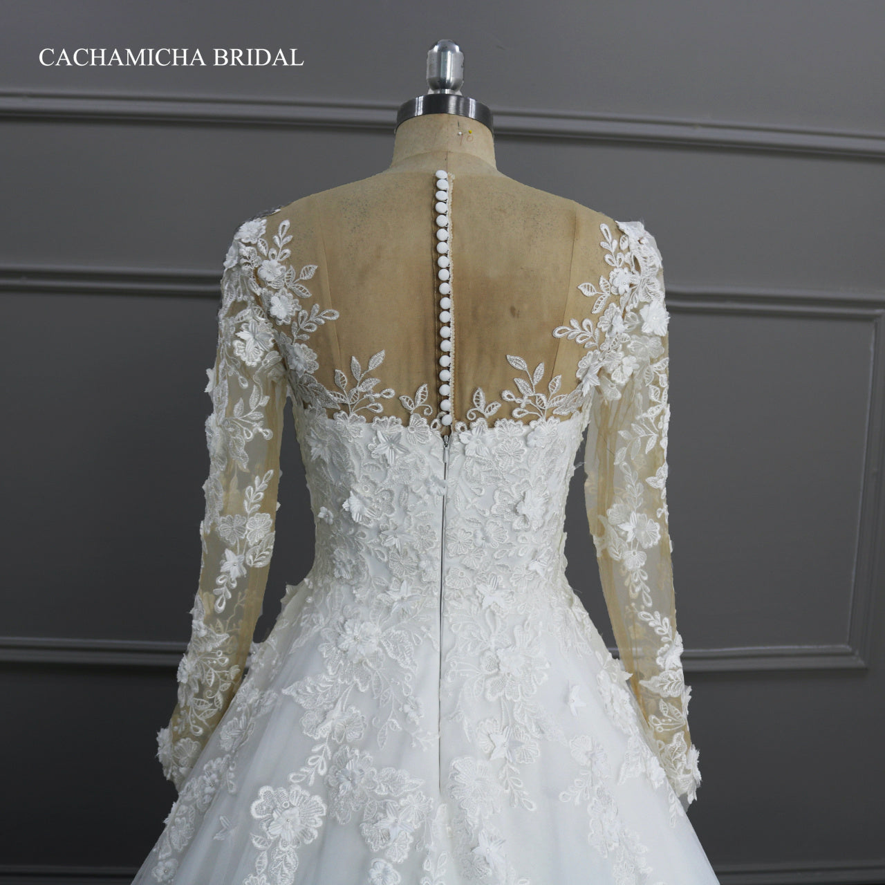Jewel Neck Long Sleeves 3D Lace Wedding Gown DW22