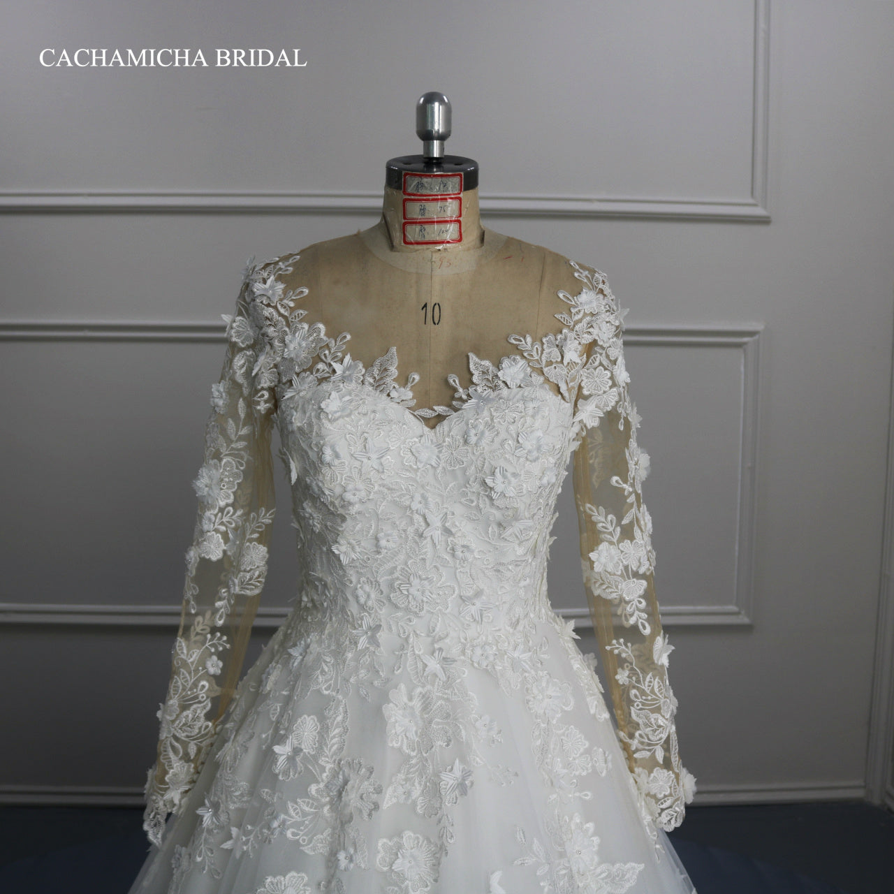 Jewel Neck Long Sleeves 3D Lace Wedding Gown DW22
