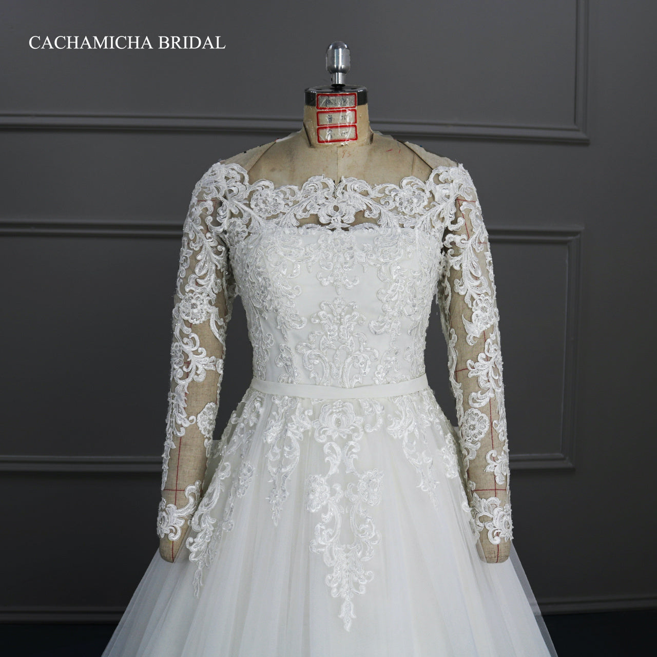 Boat Neck Sequin Embroidered Long Sleeves Wedding Gown DW28