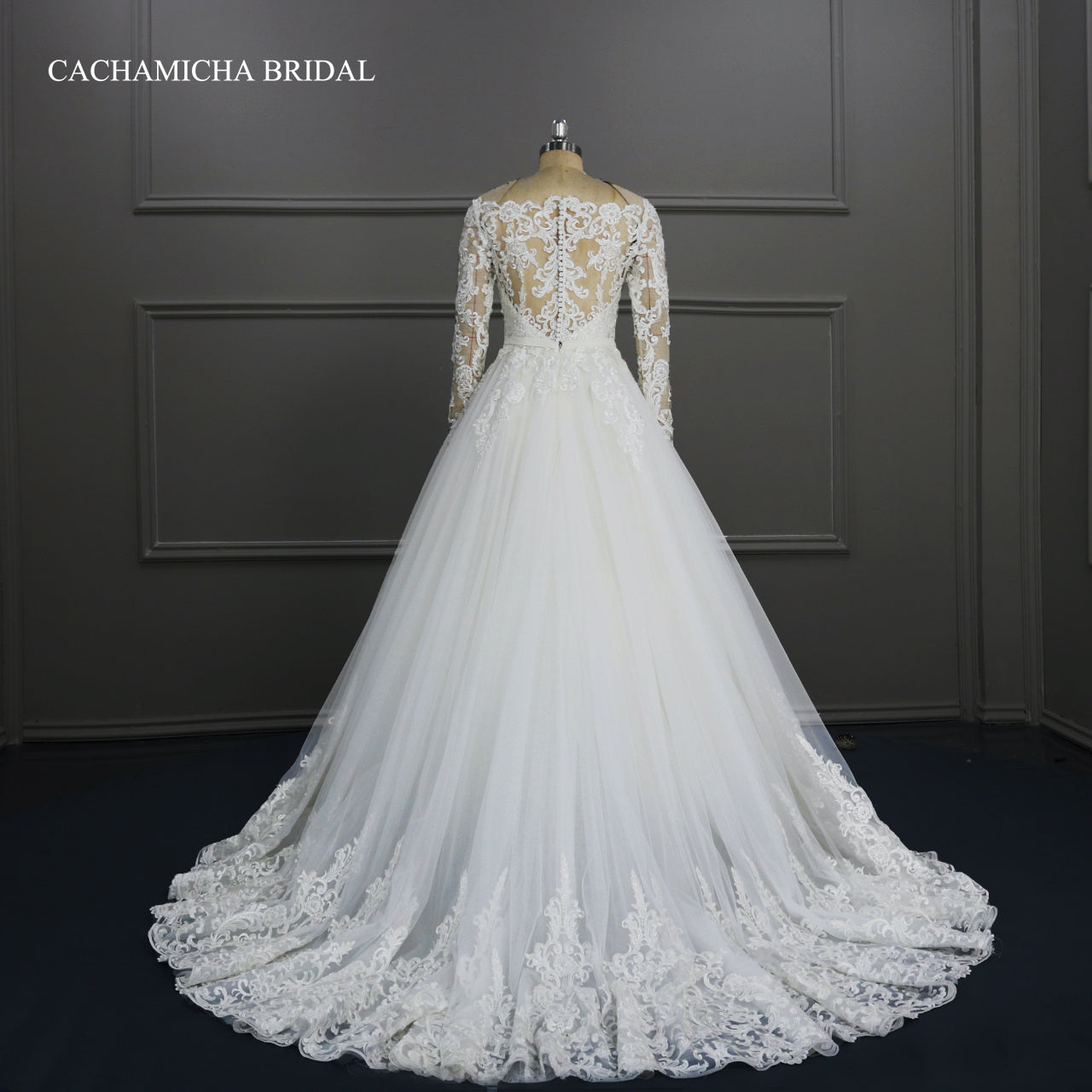 Boat Neck Sequin Embroidered Long Sleeves Wedding Gown DW28