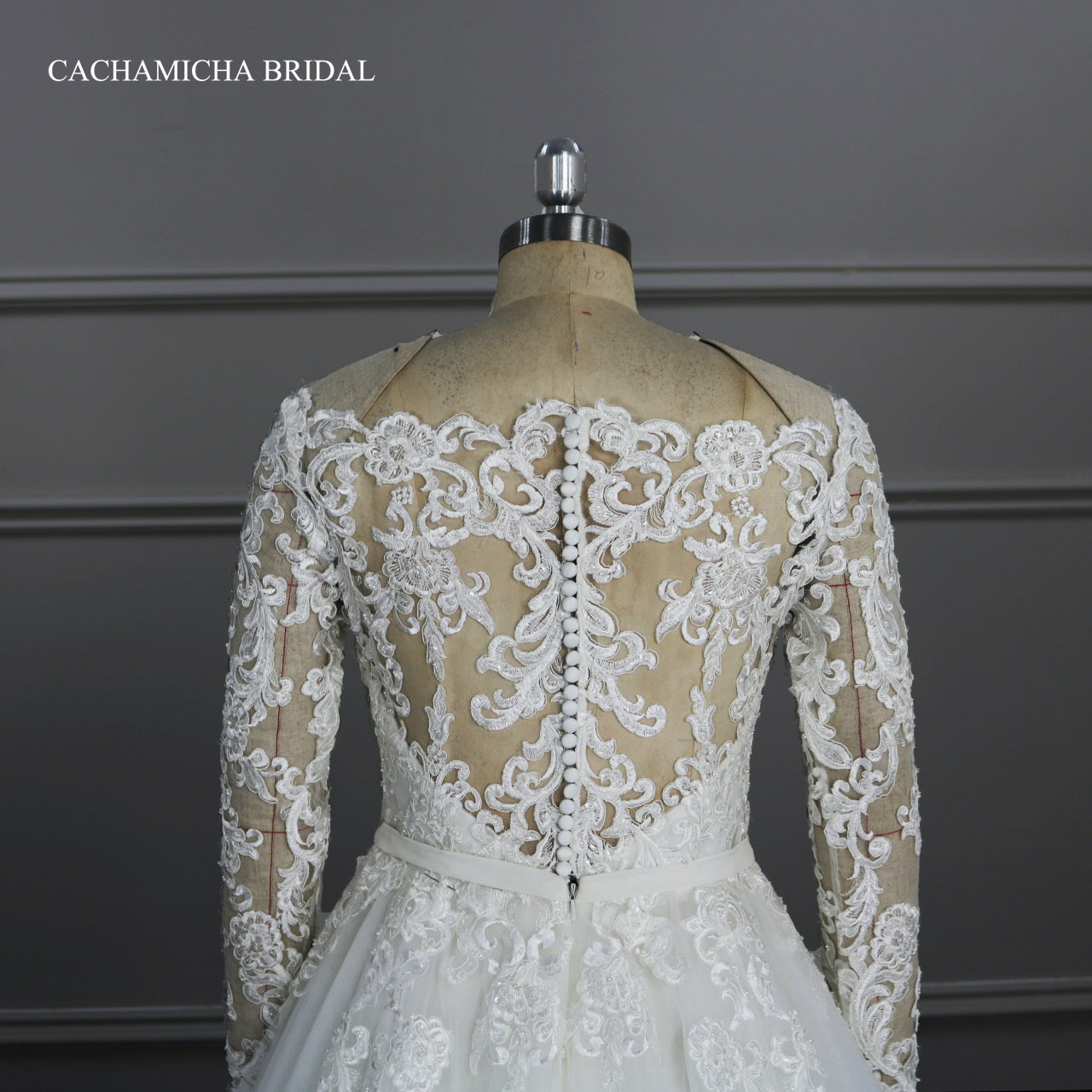 Boat Neck Sequin Embroidered Long Sleeves Wedding Gown DW28