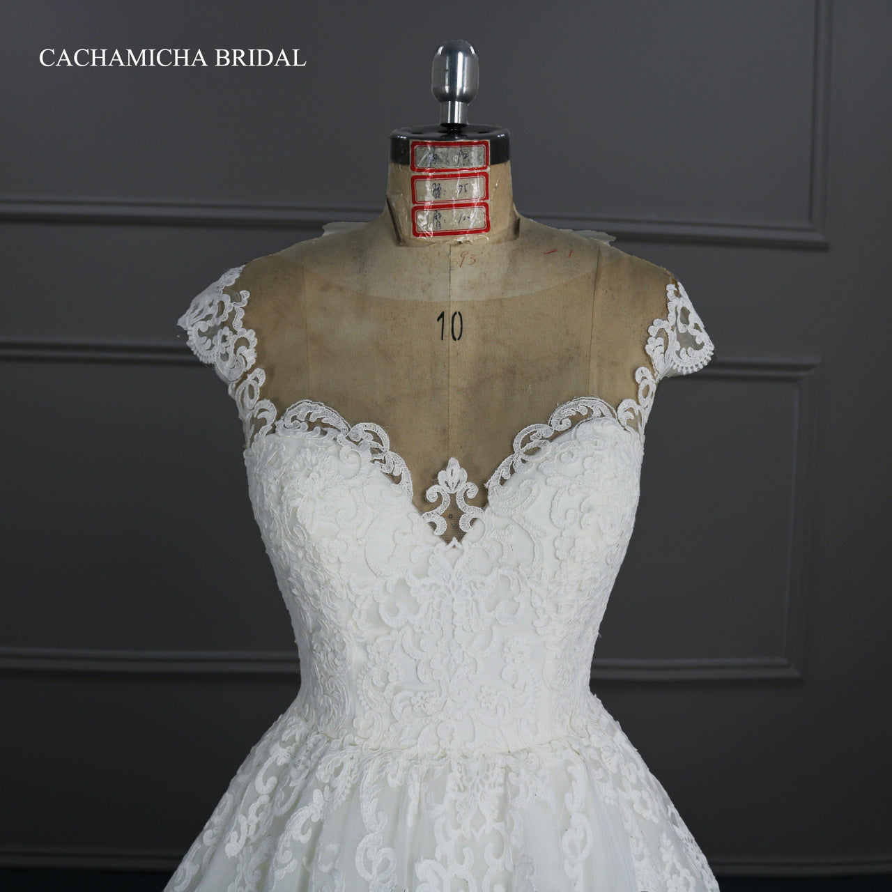 Illusion Back Cap Sleeves Lace Ball Gown Wedding Dress DW33