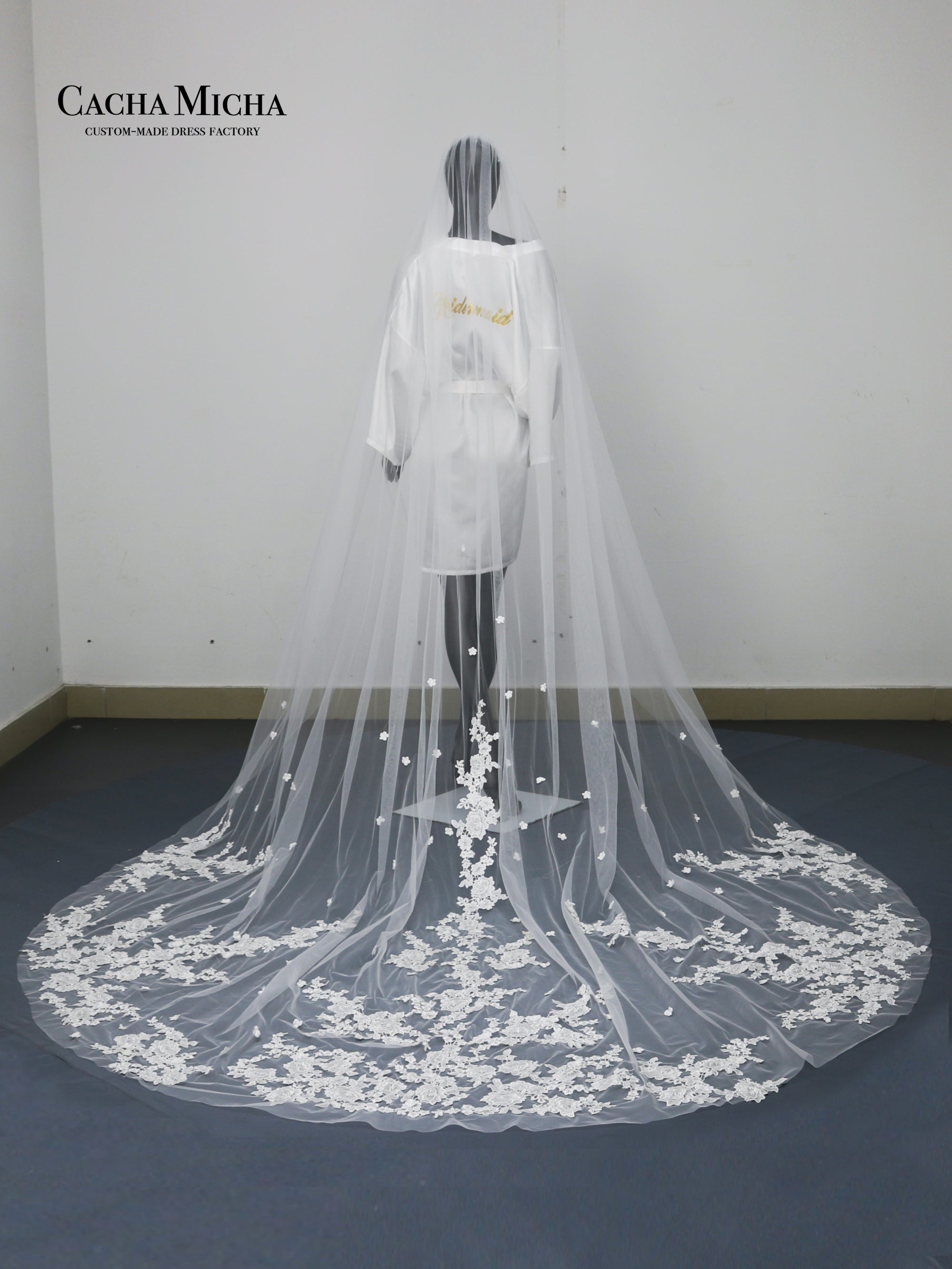beautiful 3D flower lace bridal veil V4068