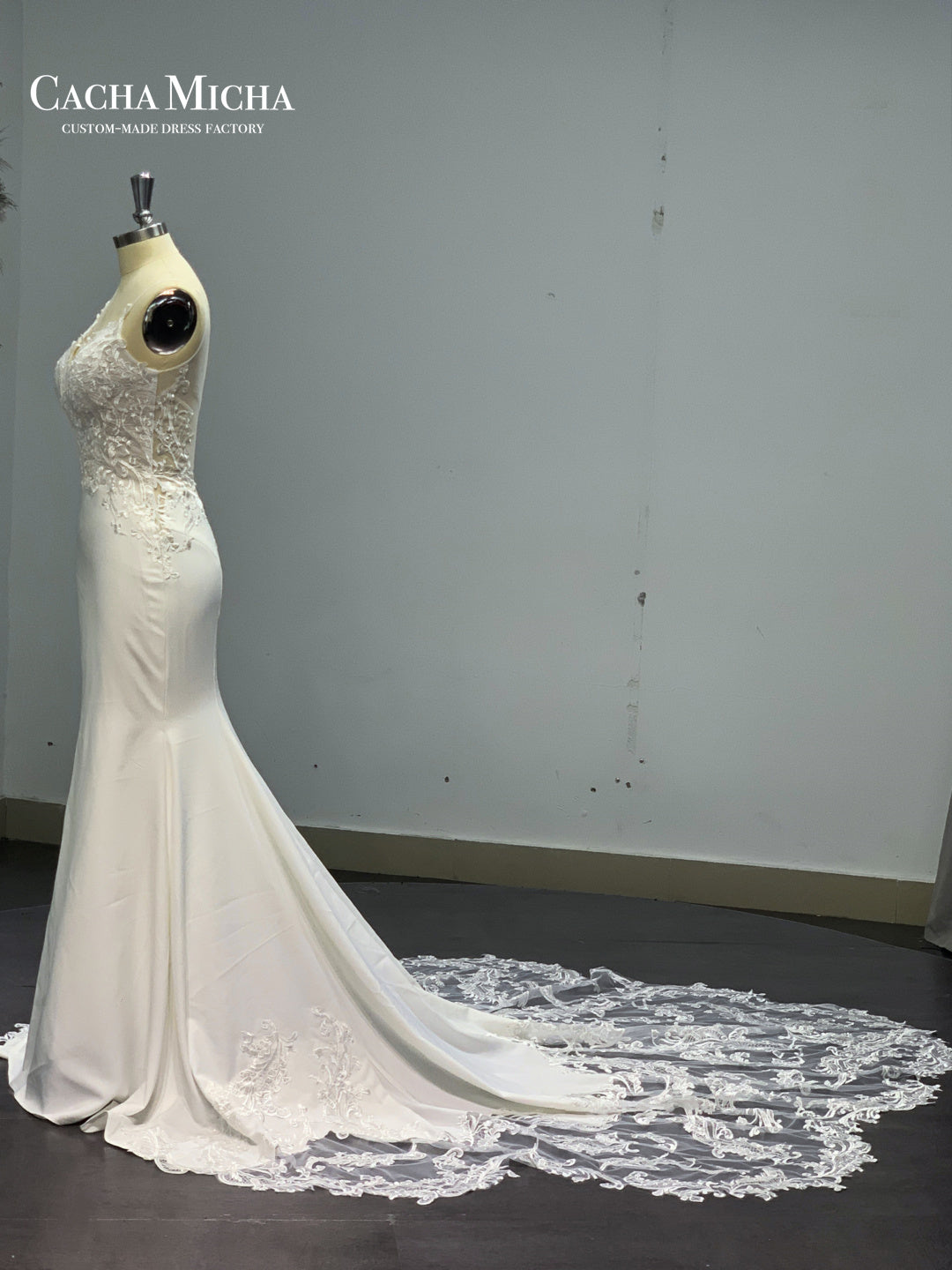 Illusion Floral Train Lace Mermaid Bridal Dress R4177