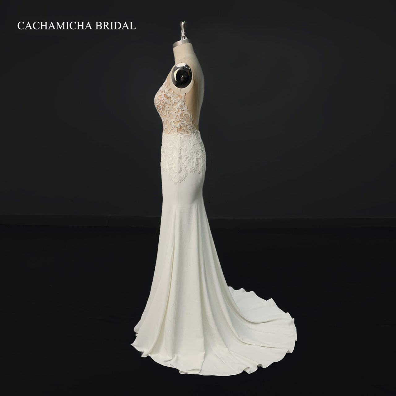 Backless Lace Top Mermaid Crepe Wedding Gown 4188