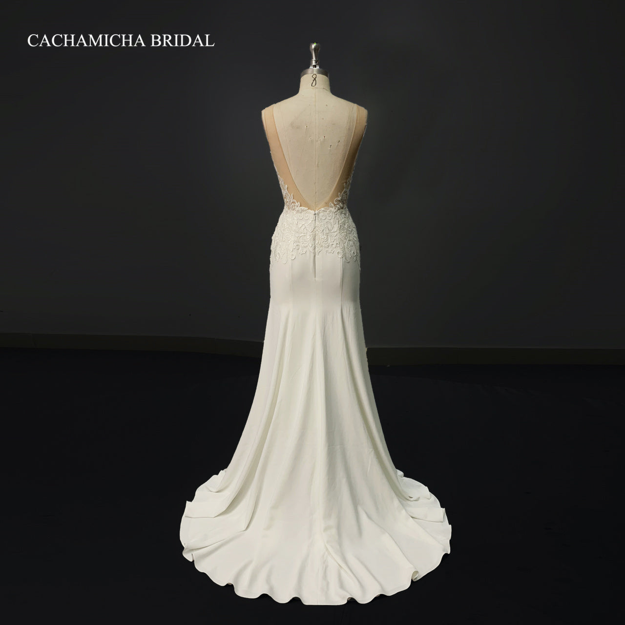 Backless Lace Top Mermaid Crepe Wedding Gown 4188