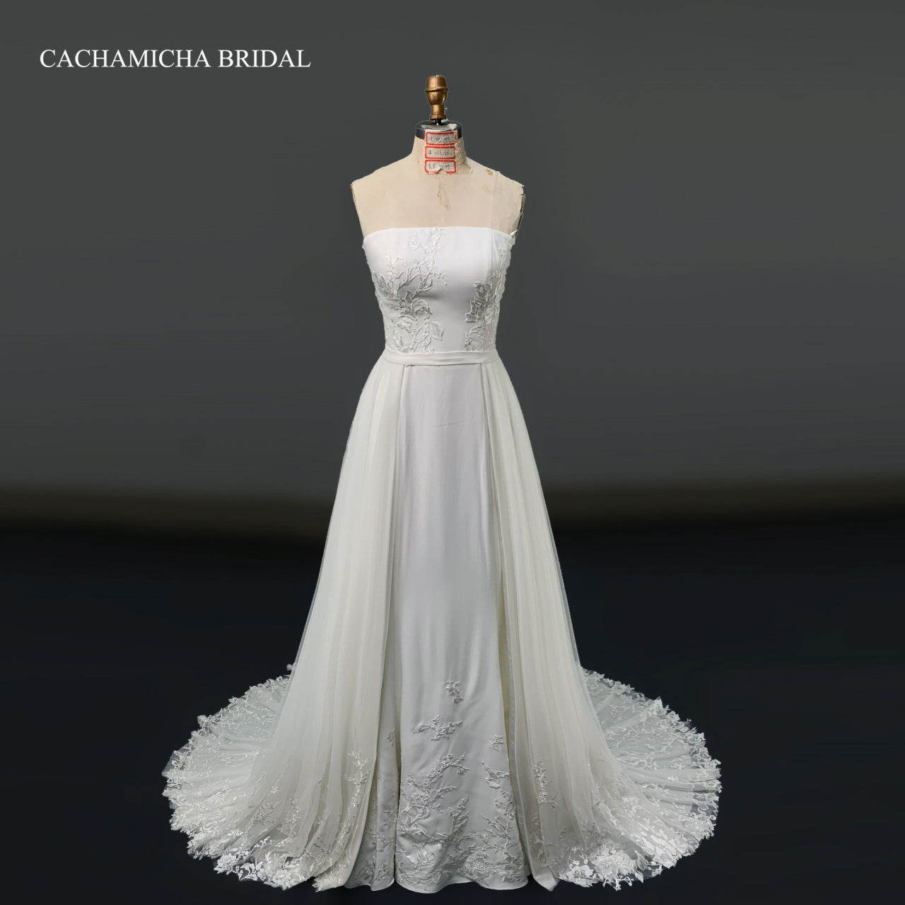 Lace Details Elegant 2 In 1 Crepe Dress With Over Skirt 4225