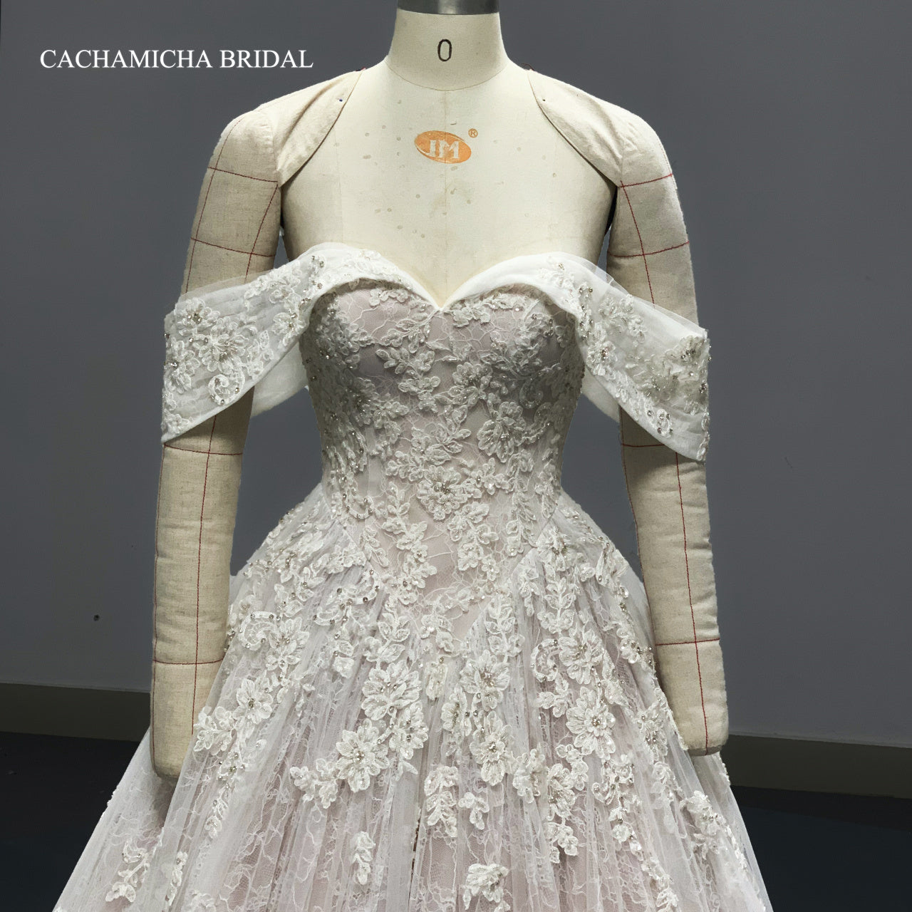 Heavy Beaded Lace Ball Gown Pink Wedding Gown 7027