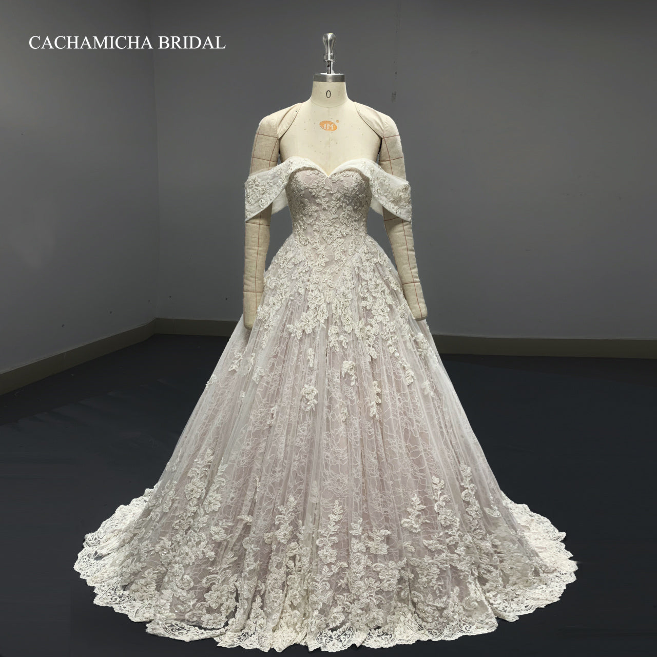 Heavy Beaded Lace Ball Gown Pink Wedding Gown 7027