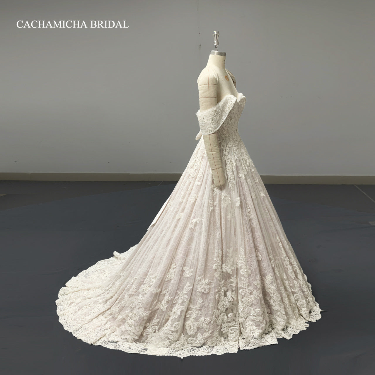 Heavy Beaded Lace Ball Gown Pink Wedding Gown 7027