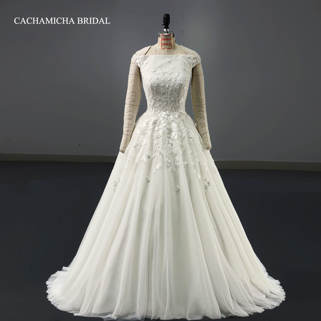 Boat Neck Off Shoulder Lace Ball Gown Bridal Dress 7036