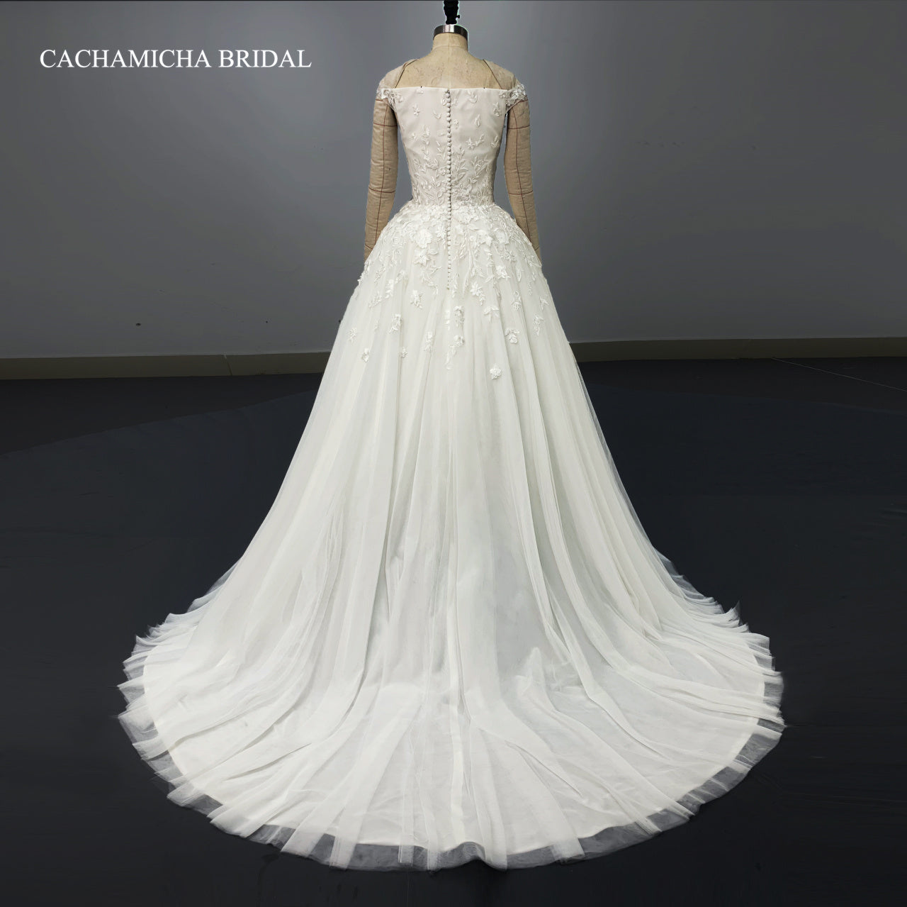 Boat Neck Off Shoulder Lace Ball Gown Bridal Dress 7036