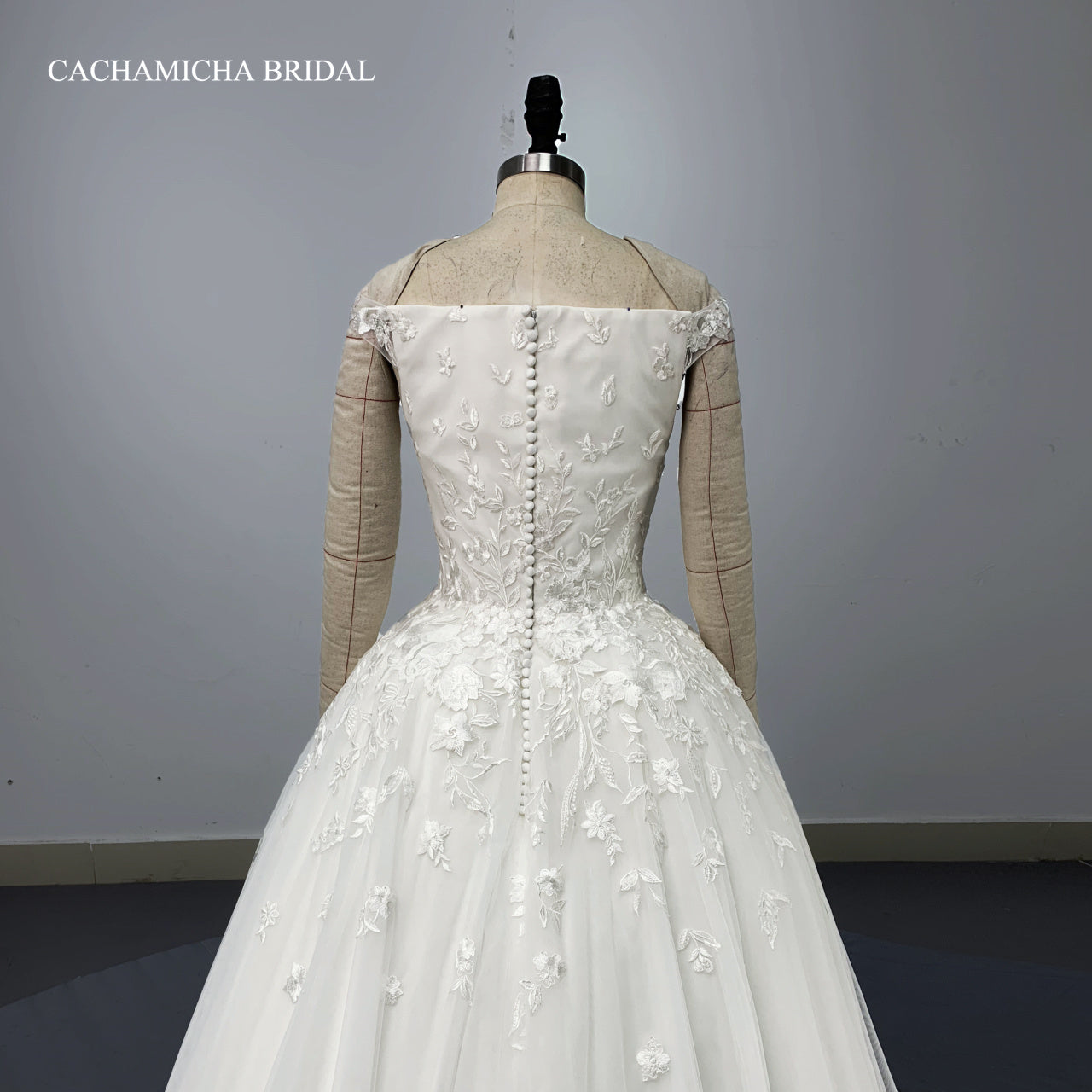 Boat Neck Off Shoulder Lace Ball Gown Bridal Dress 7036
