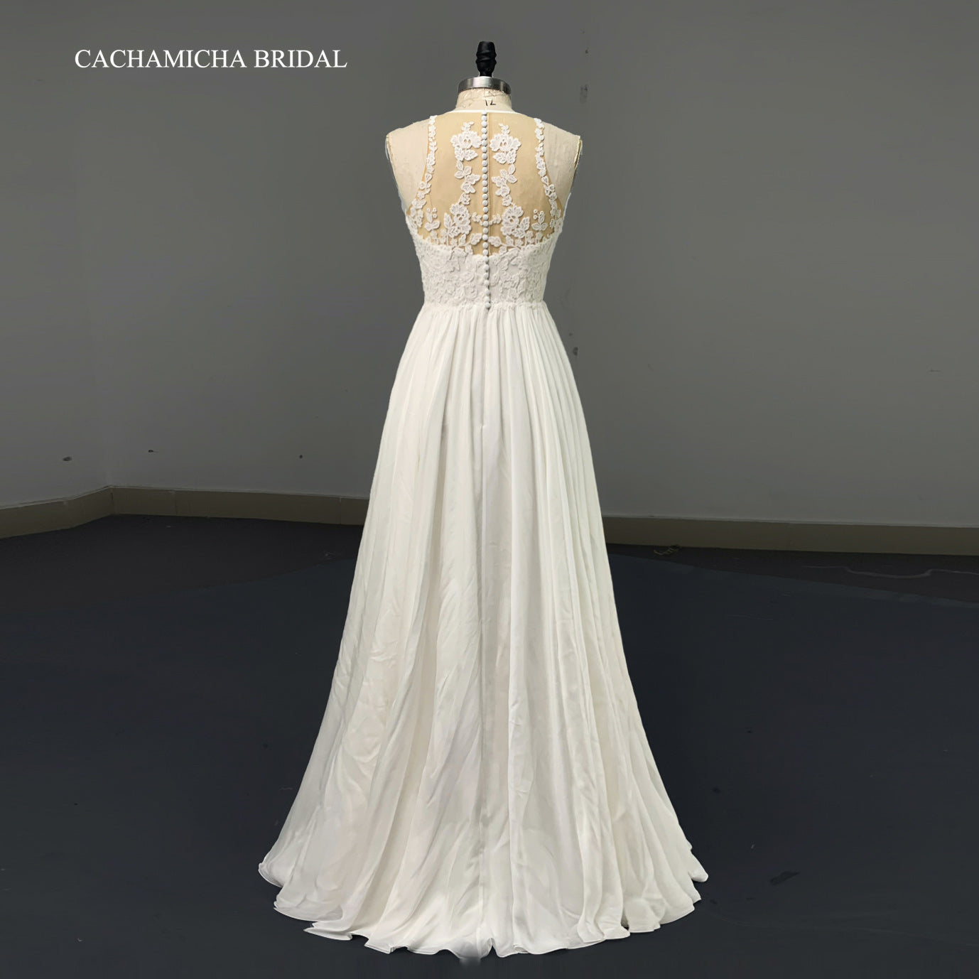 Bohemia Halter Neck Lace Top Chiffon Bridal Dress 7186