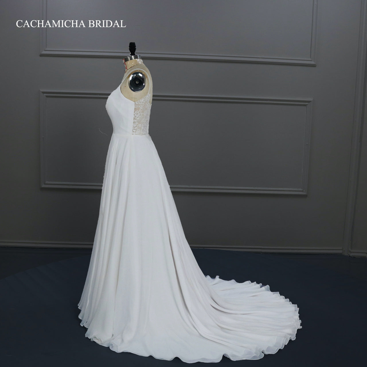 Simple But Elegant Spaghetti Straps Chiffon Bridal Gown J140