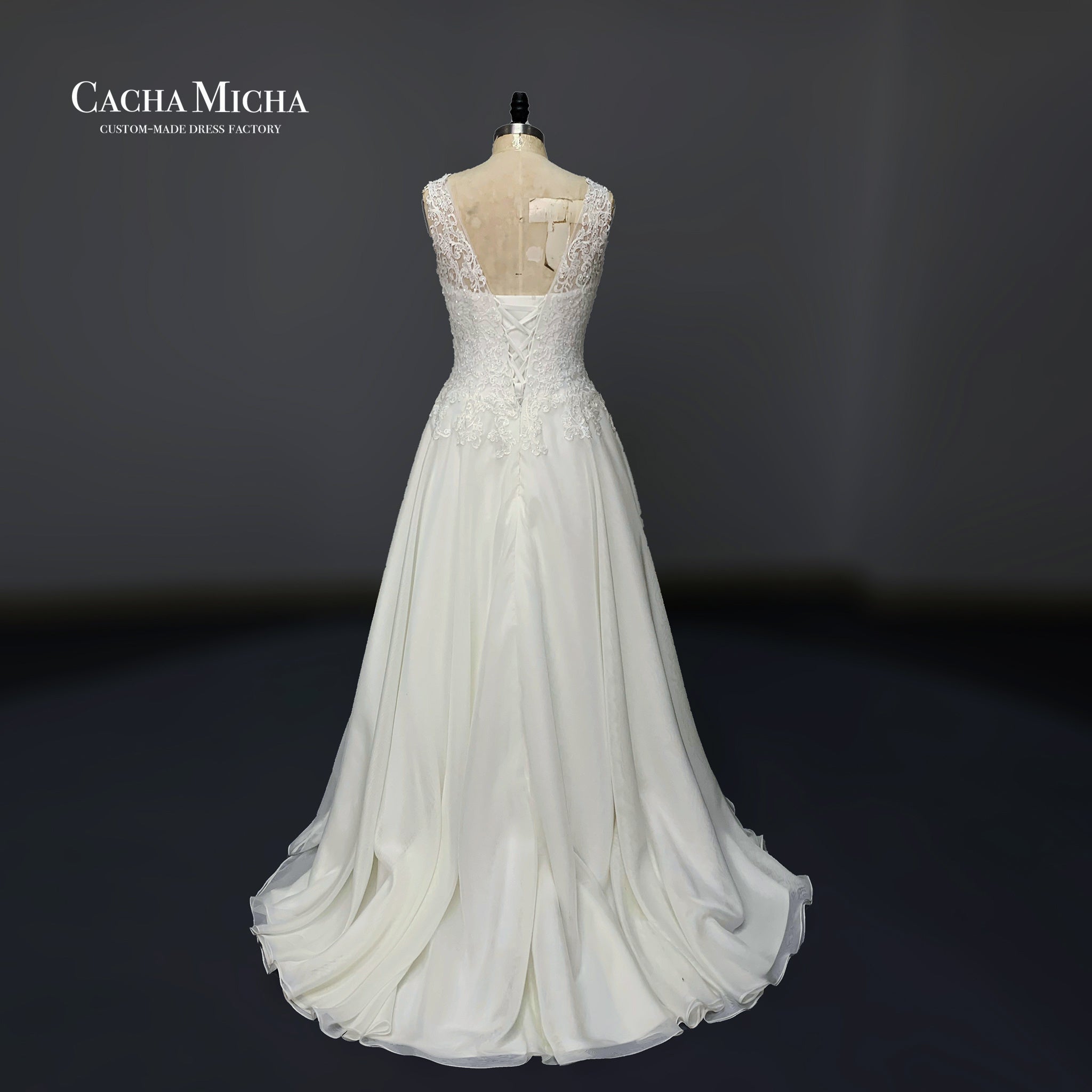 Classic guipure lace chiffon wedding dress LC01