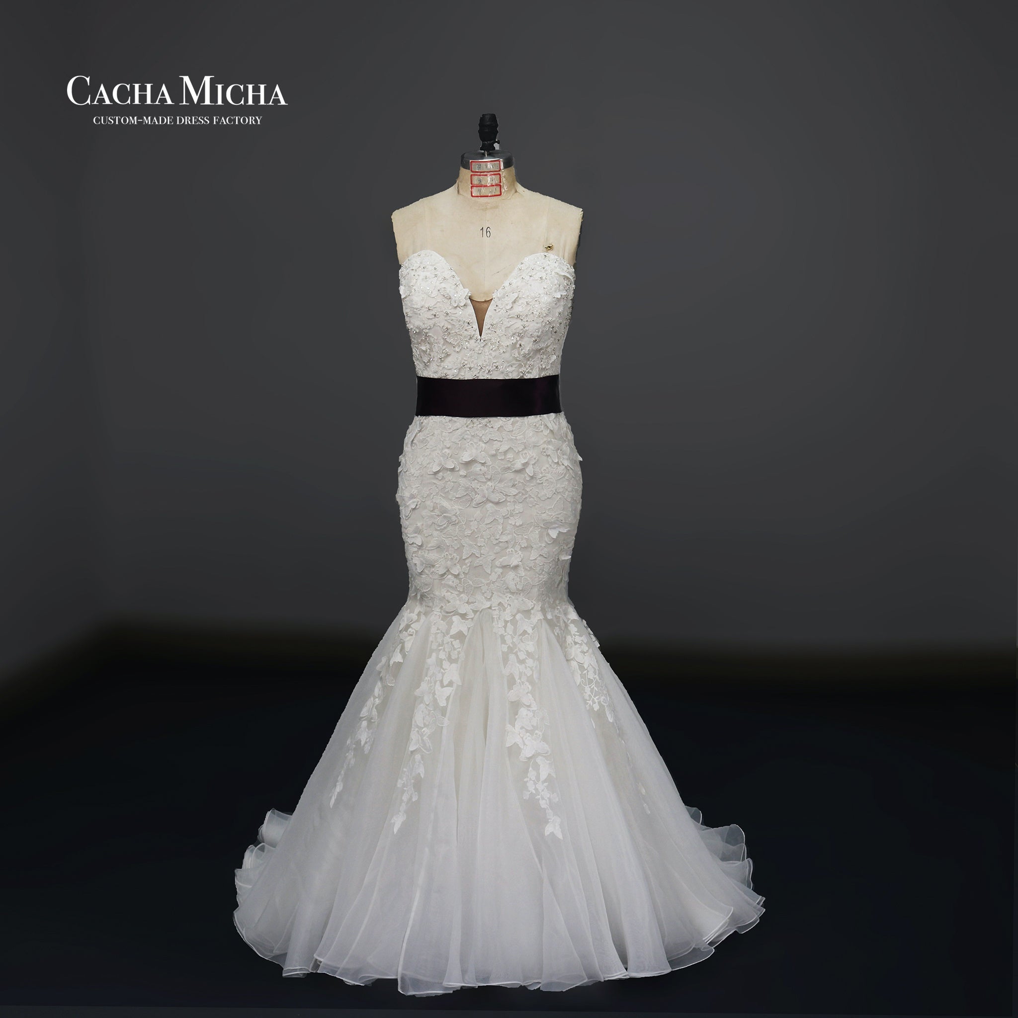 3D floral lace fitted and flare bridal gown N1006