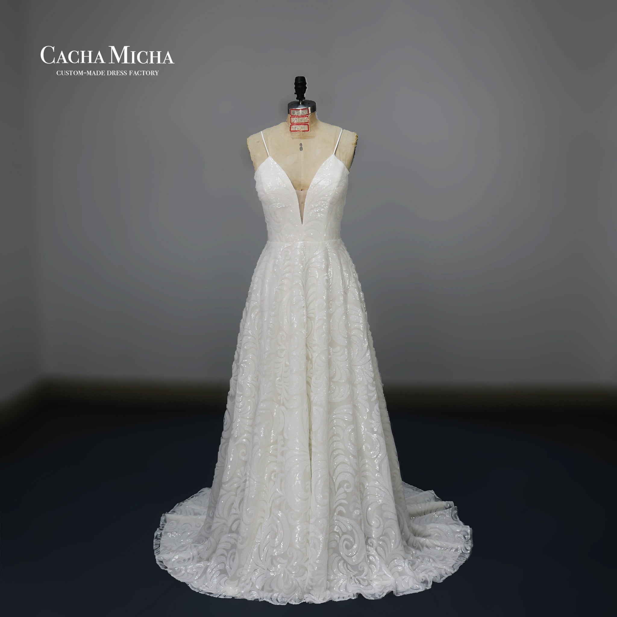 Low back sequin lace a line bridal gown N1008
