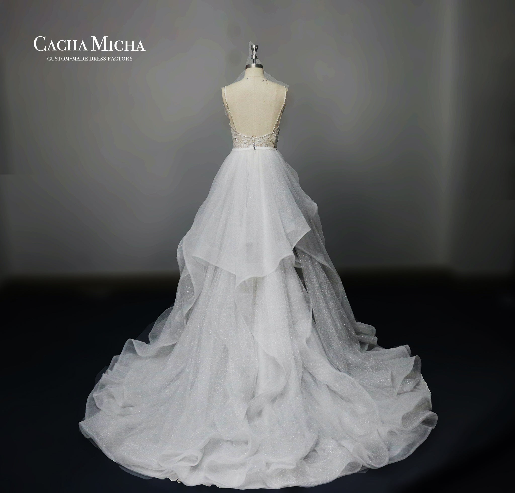 2 in 1 beaded lace wedding dress with ruffled skirt N1017