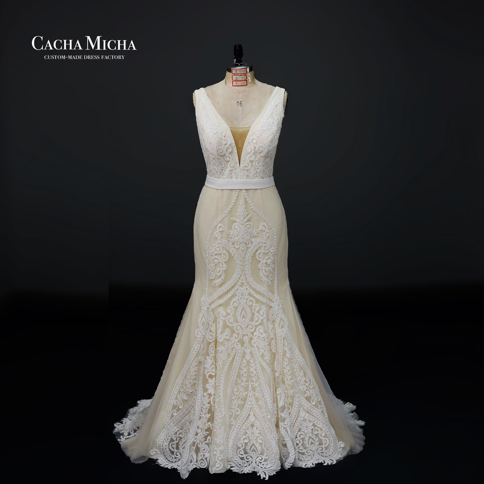 Specail lace champagne boho lace wedding dress N1019