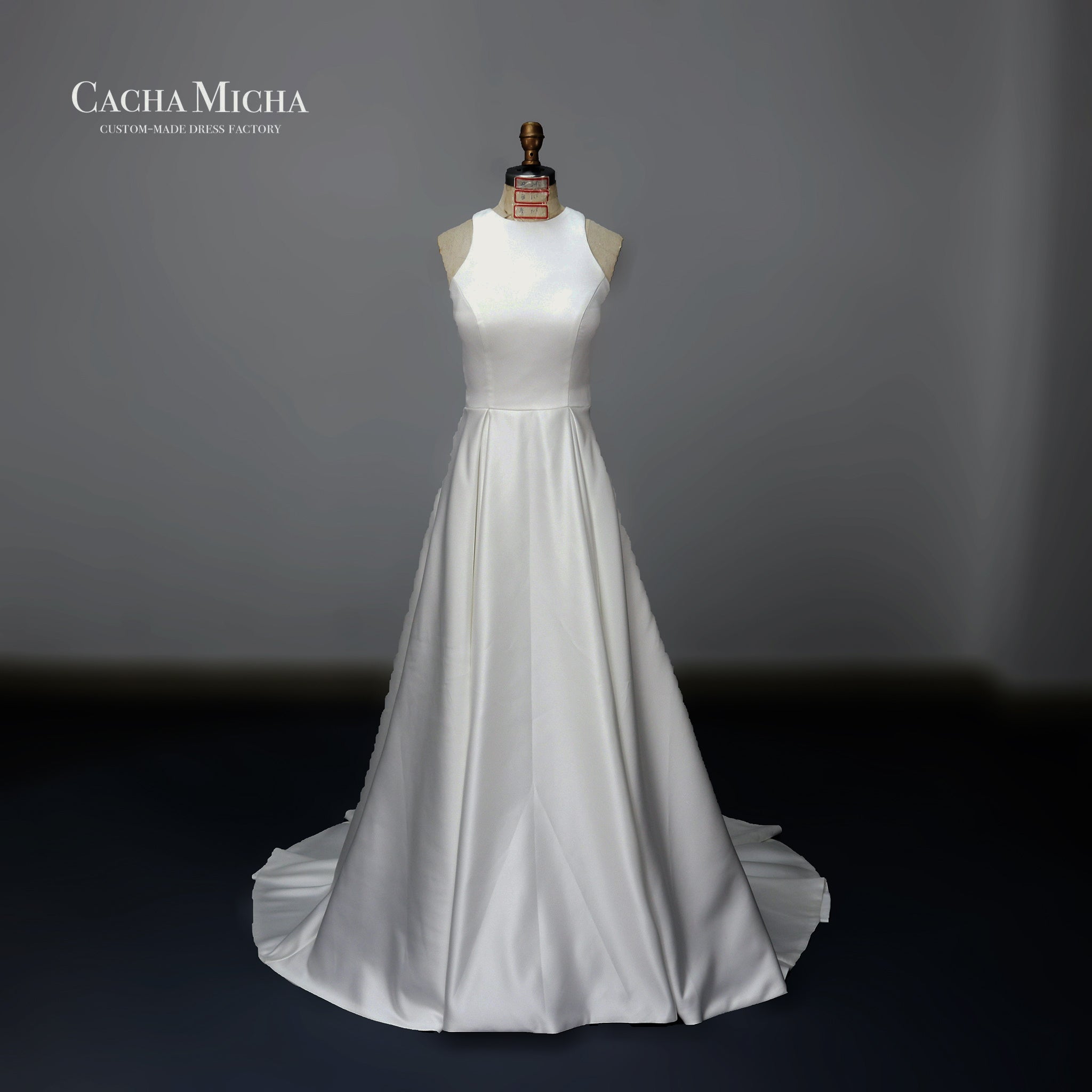 Simple backless satin A line wedding Gown N1022