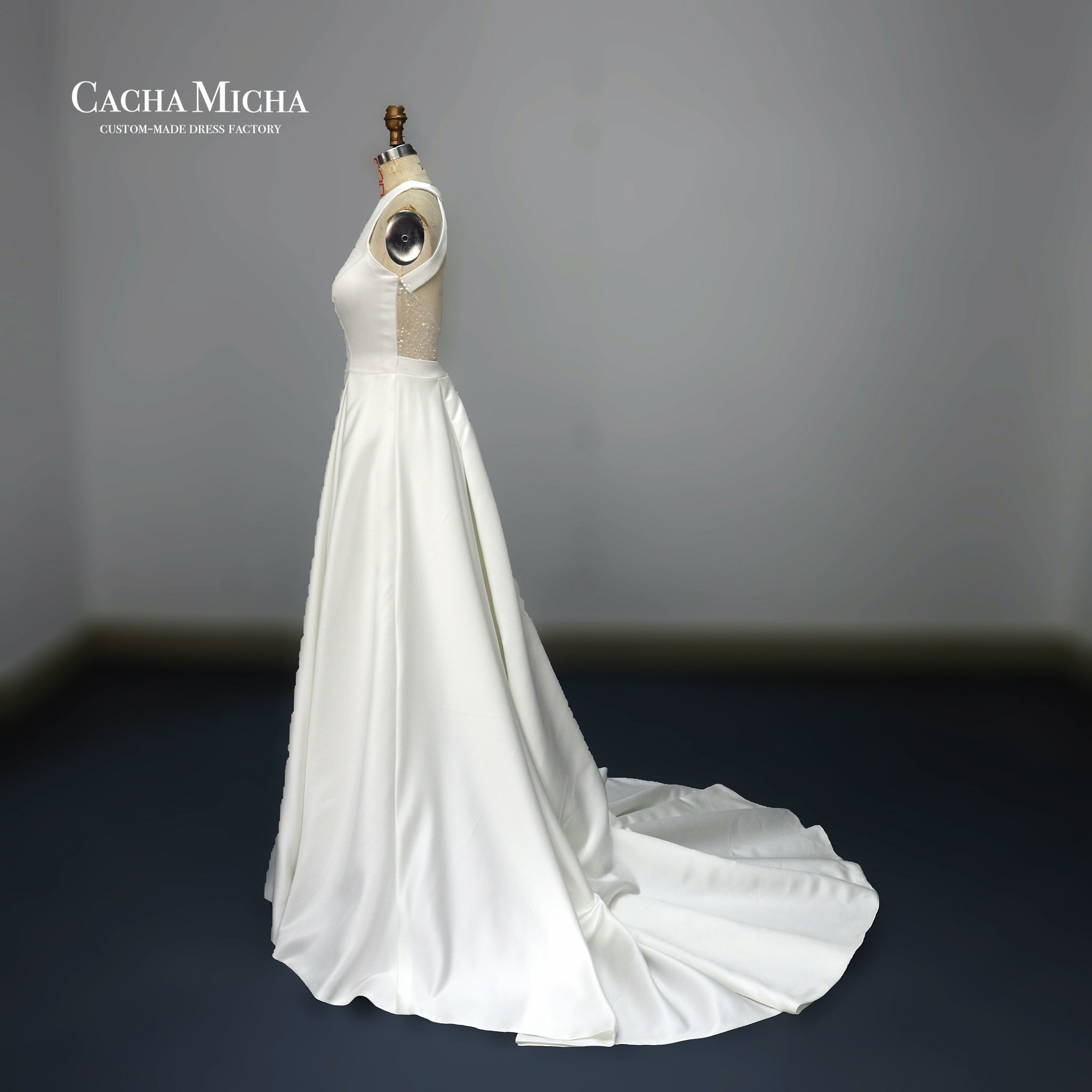 Simple backless satin A line wedding Gown N1022
