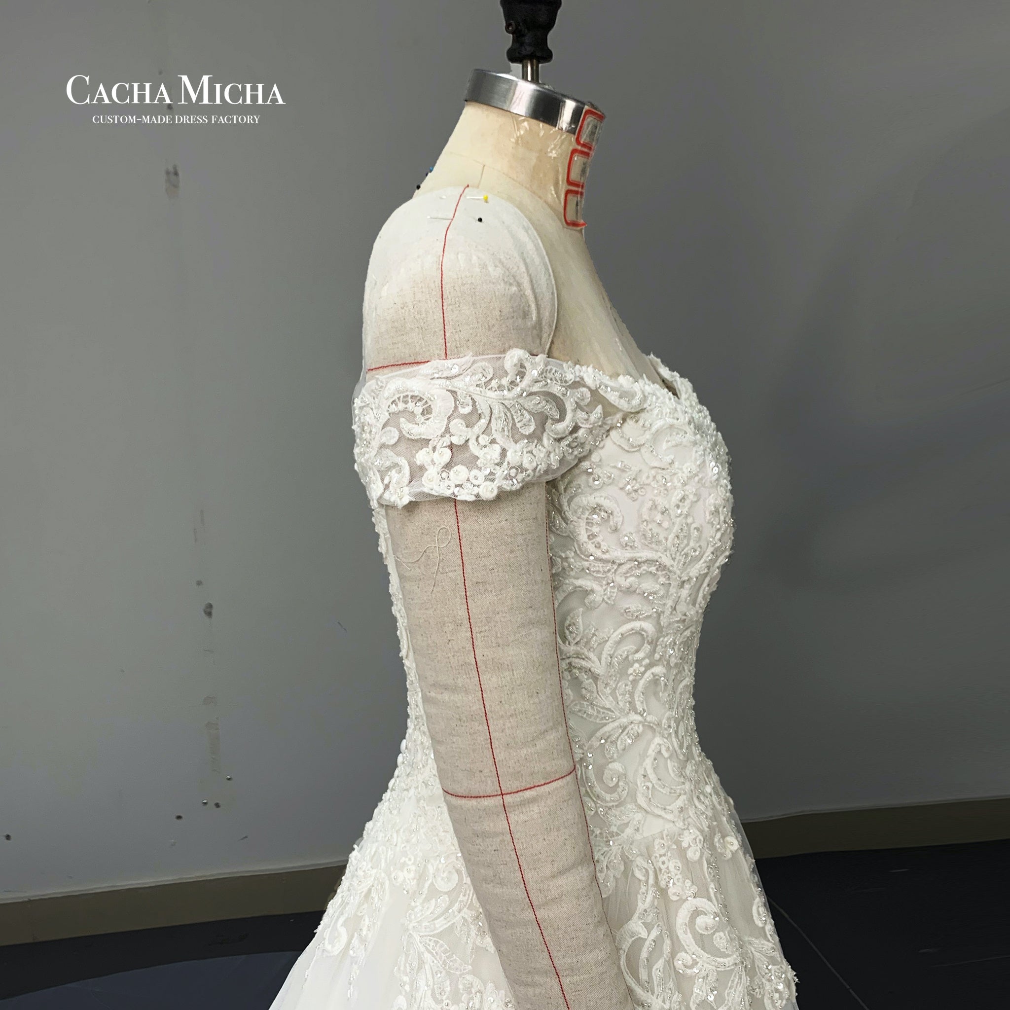 Long train lace off the shoulder wedding dress O333