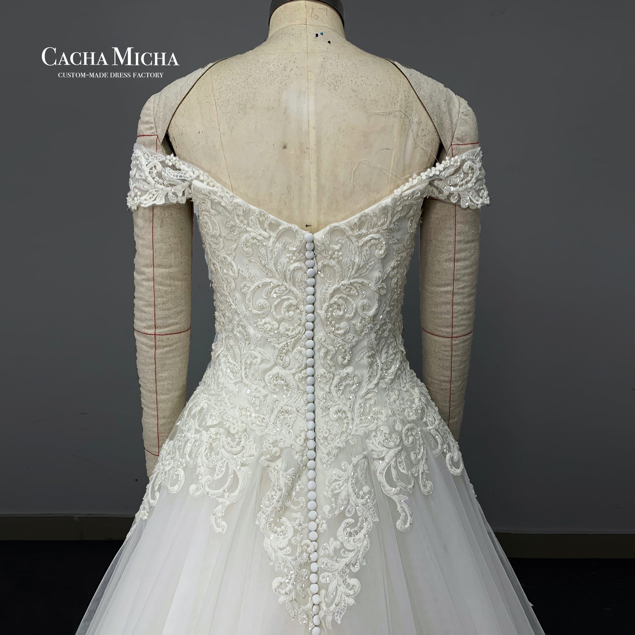 Long train lace off the shoulder wedding dress O333