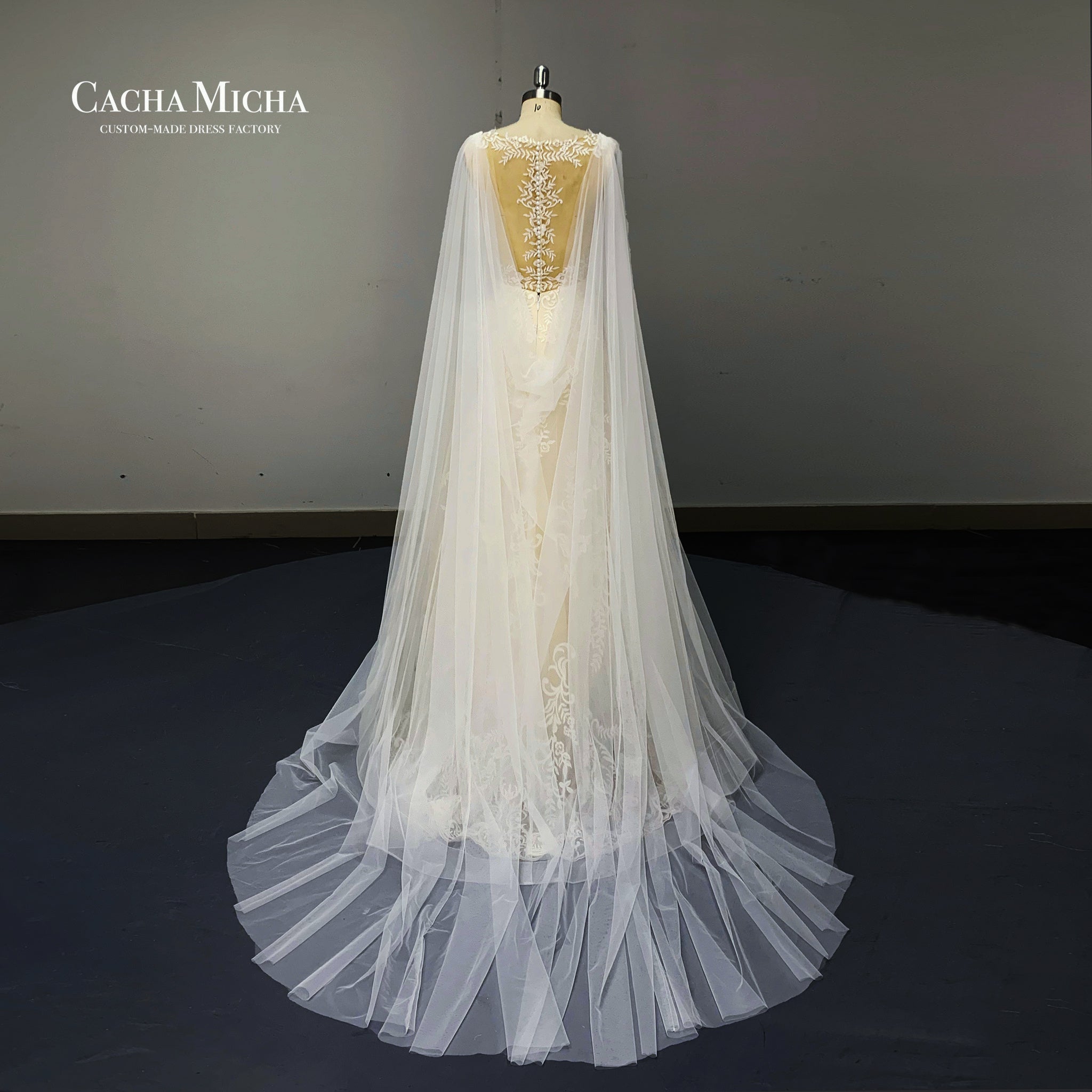 Flowy Lace A Line Champagne Bridal Wedding Dress O416