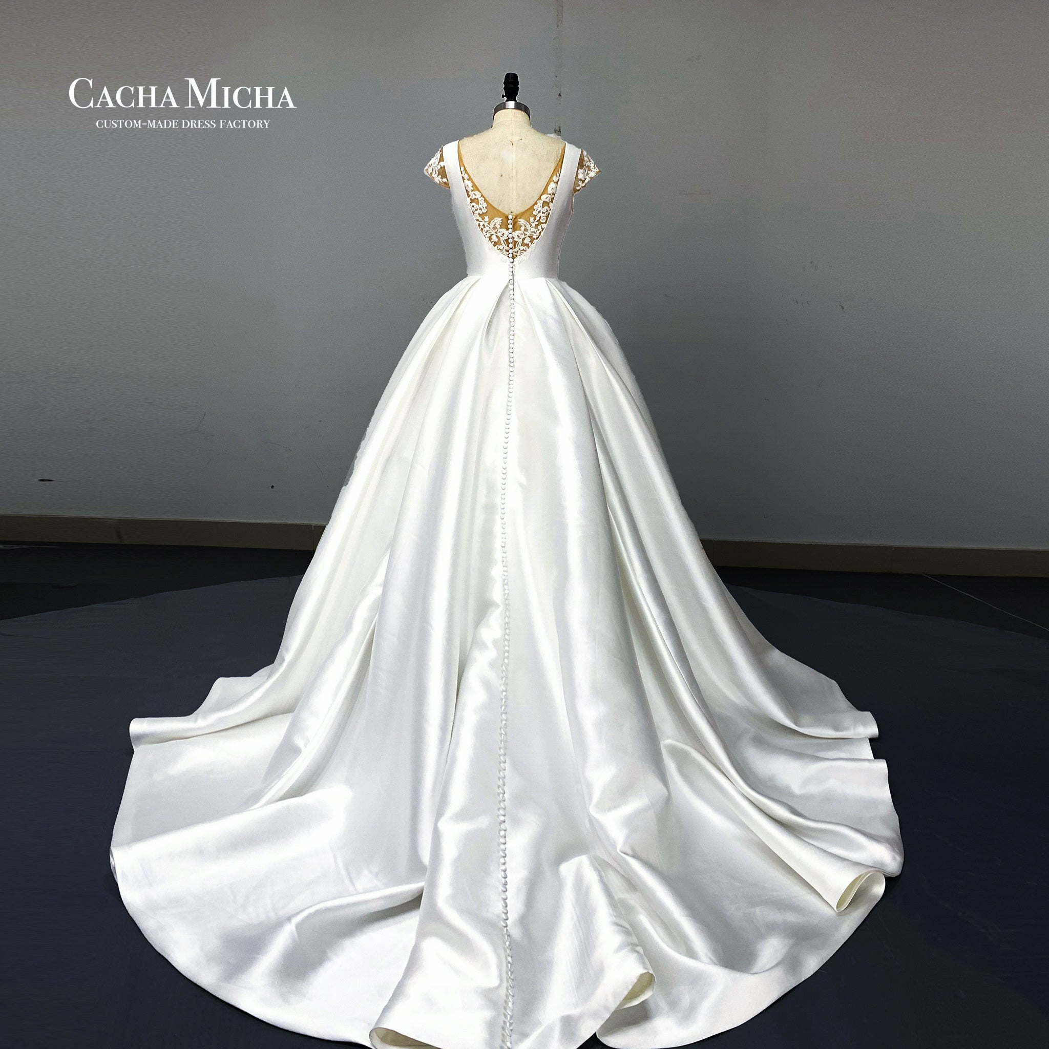 Elegant Mikado Satin Ball Gown Wedding Dress O421