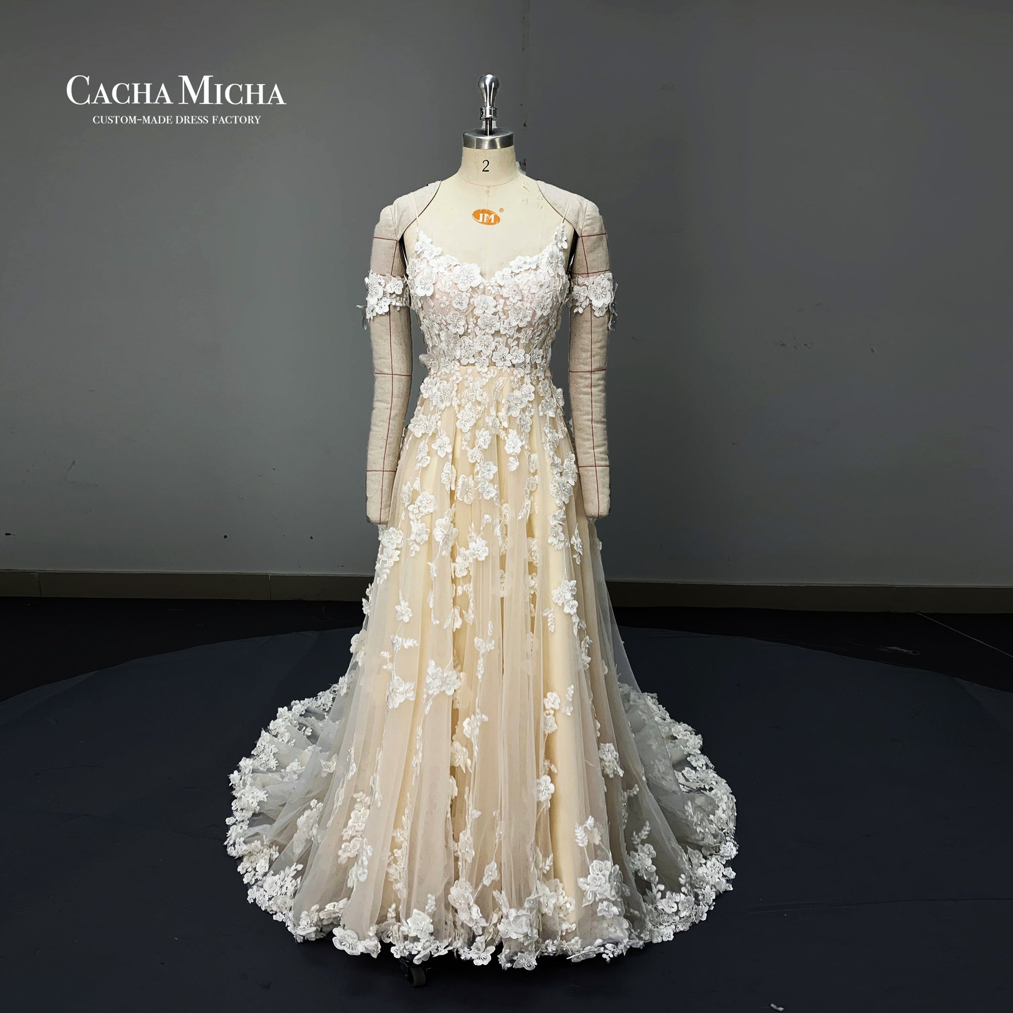 Romantic Lace Wedding Dress With 3D flowers O424