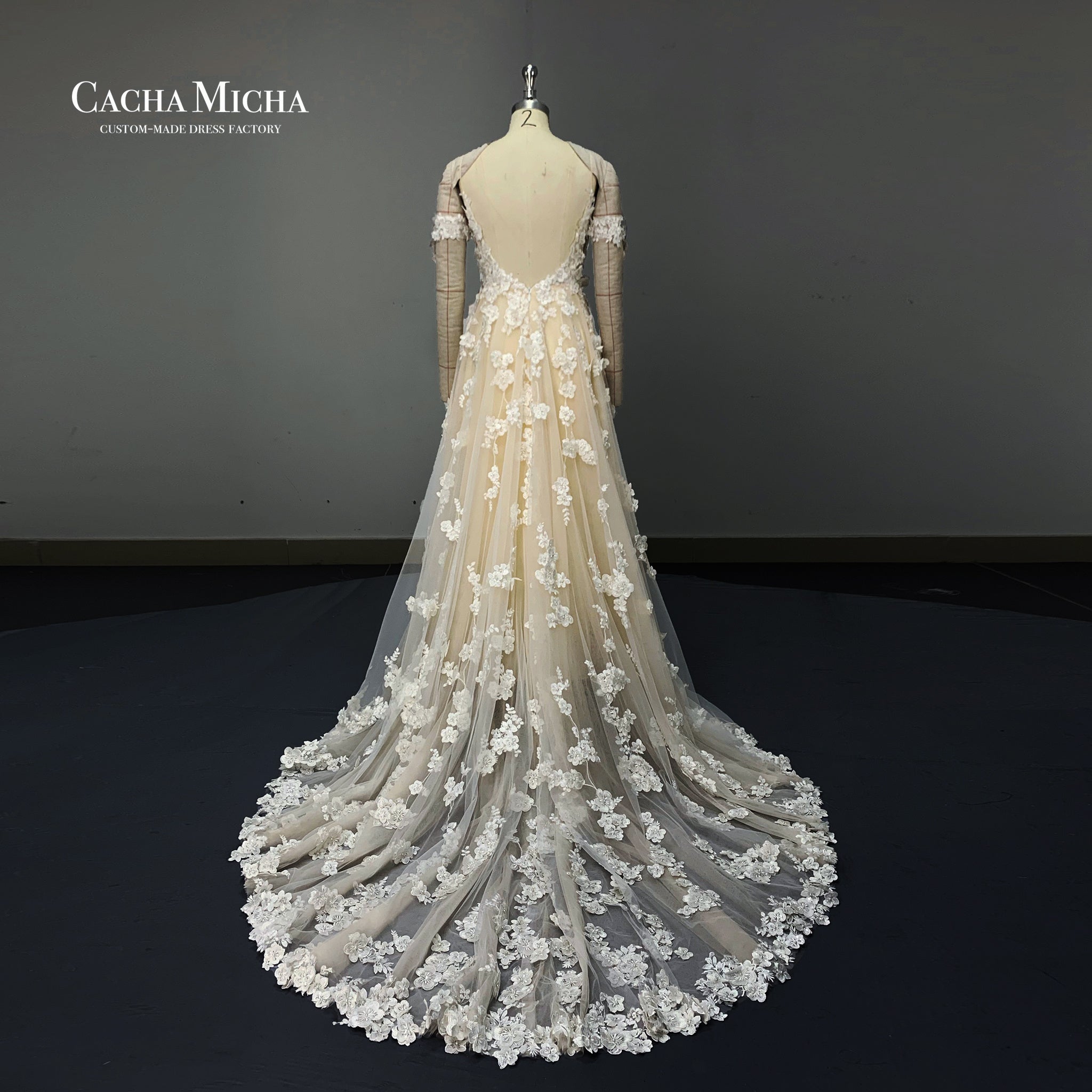 Romantic Lace Wedding Dress With 3D flowers O424