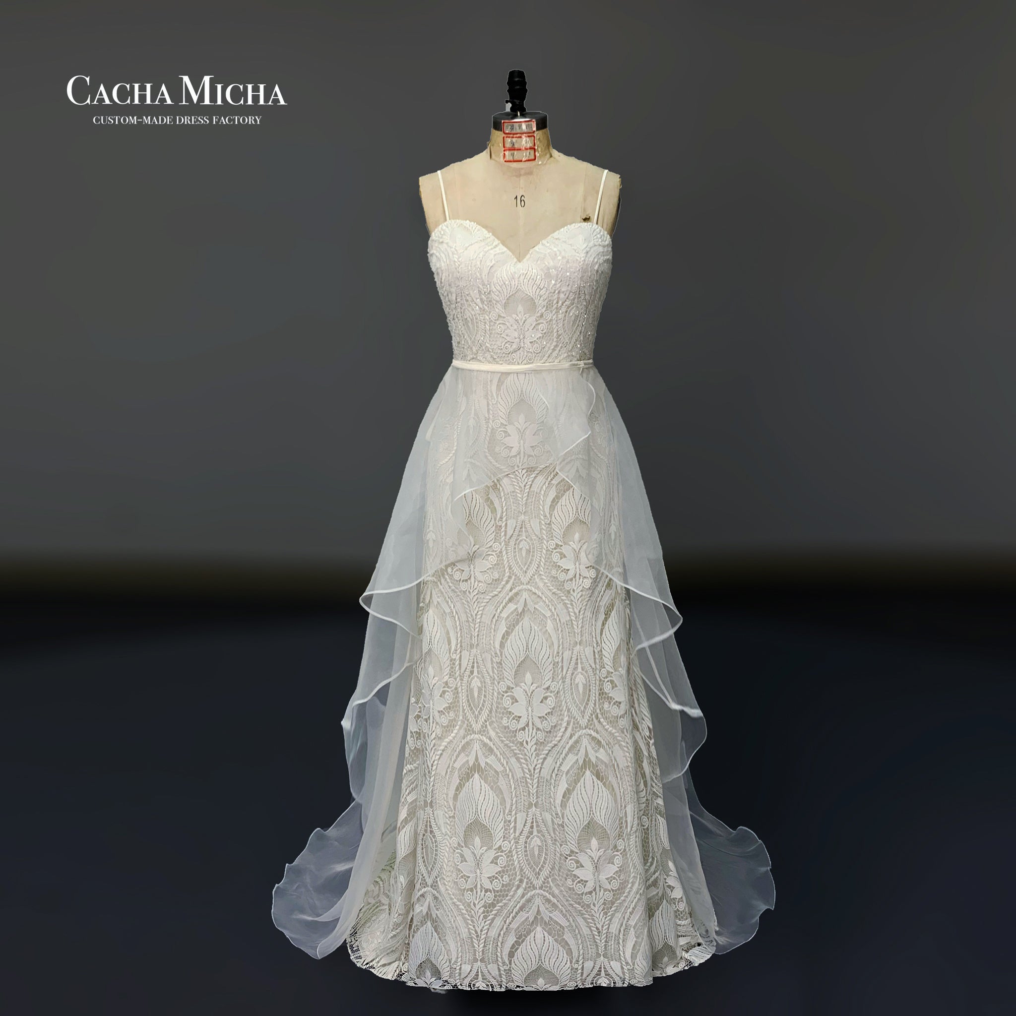 Boho Style Lace Wedding Dress With Over Skirt O430